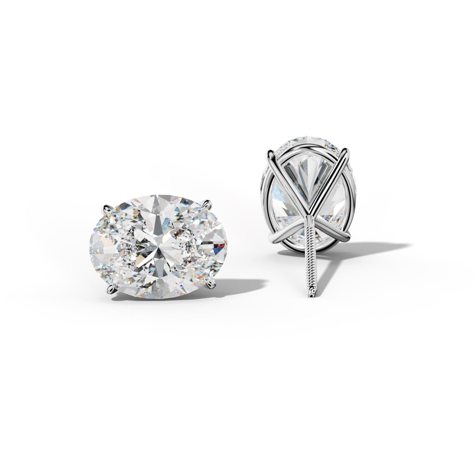 Oval Diamond Stud Earrings With Four Prong Martini Settings