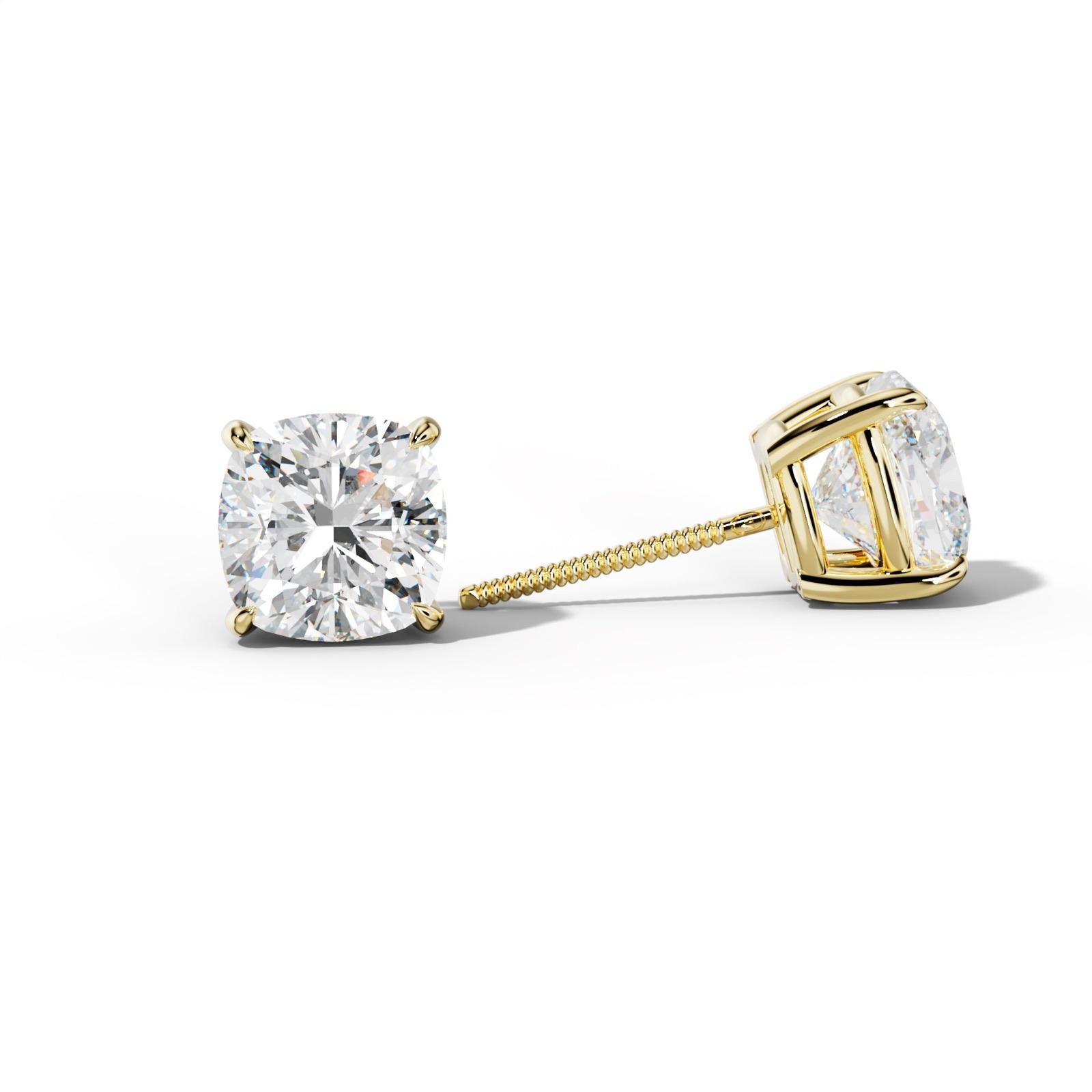 Cushion Diamond Stud Earrings With Four Claw Prongs