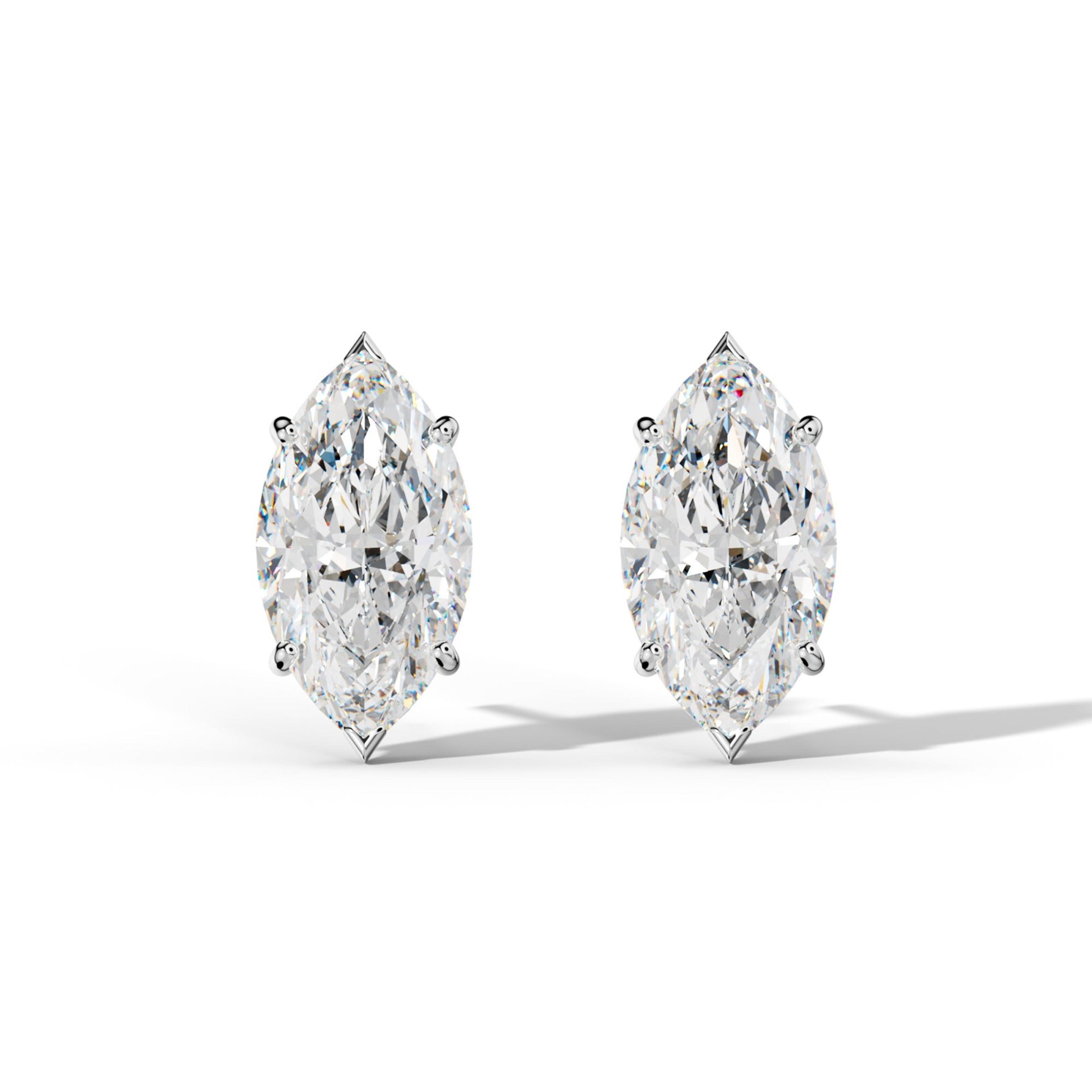 Marquise Diamond Stud Earrings With Classic And V Prong Martini Settings