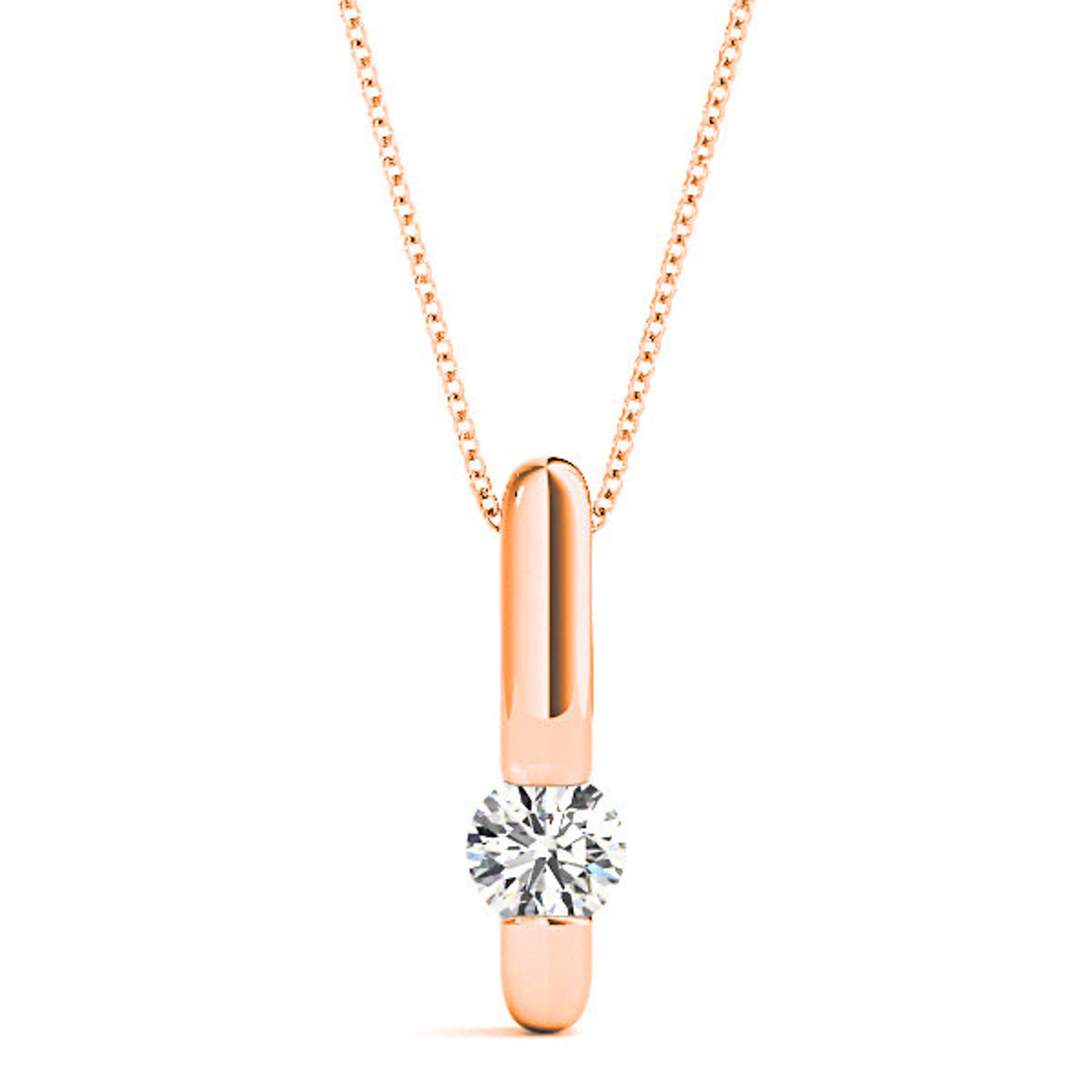 Bar Set Round Diamond Solitaire Necklace Pendant-VIRABYANI