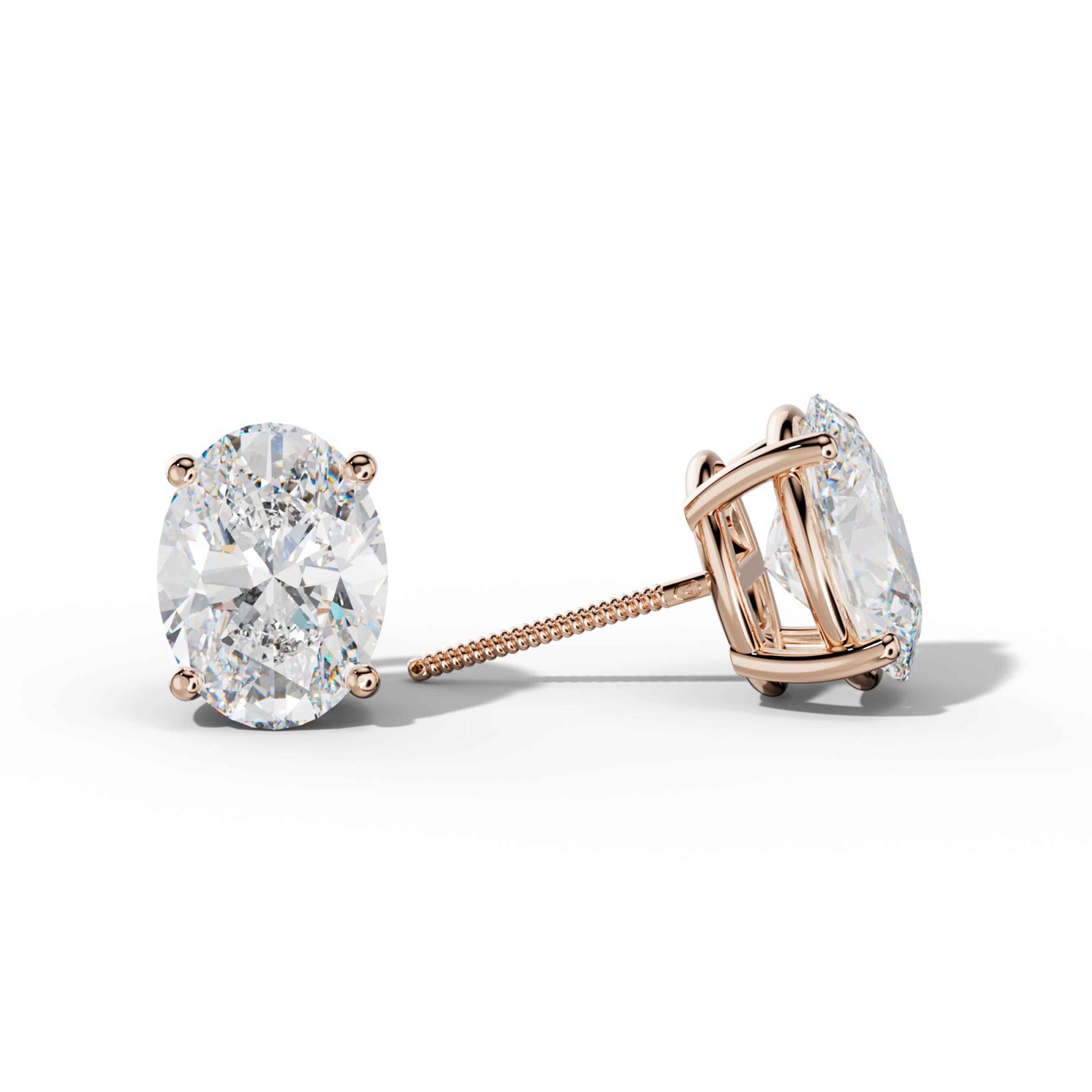 Four Prong Oval Diamond Stud Earrings