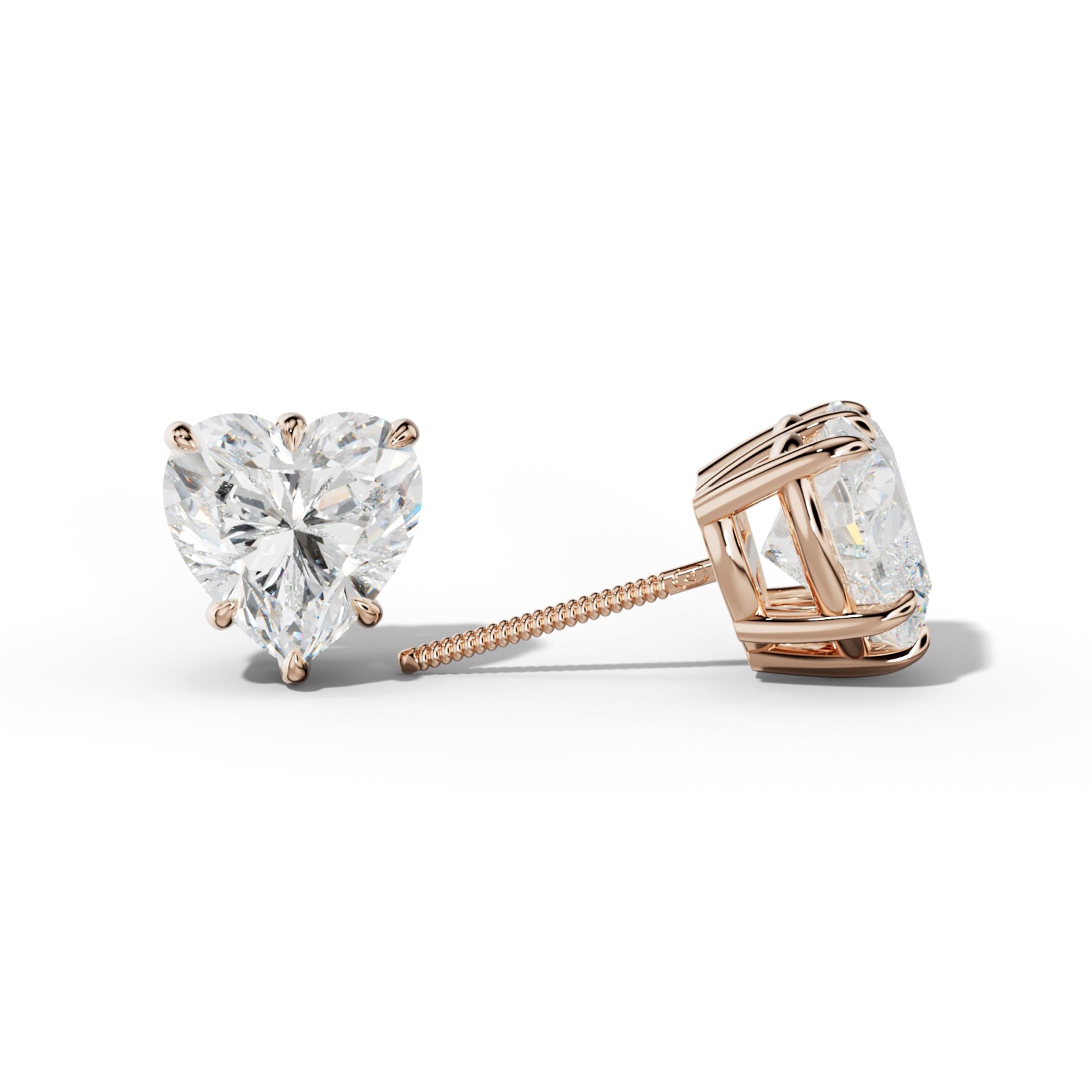 Heart Diamond Stud Earrings With Six Prongs