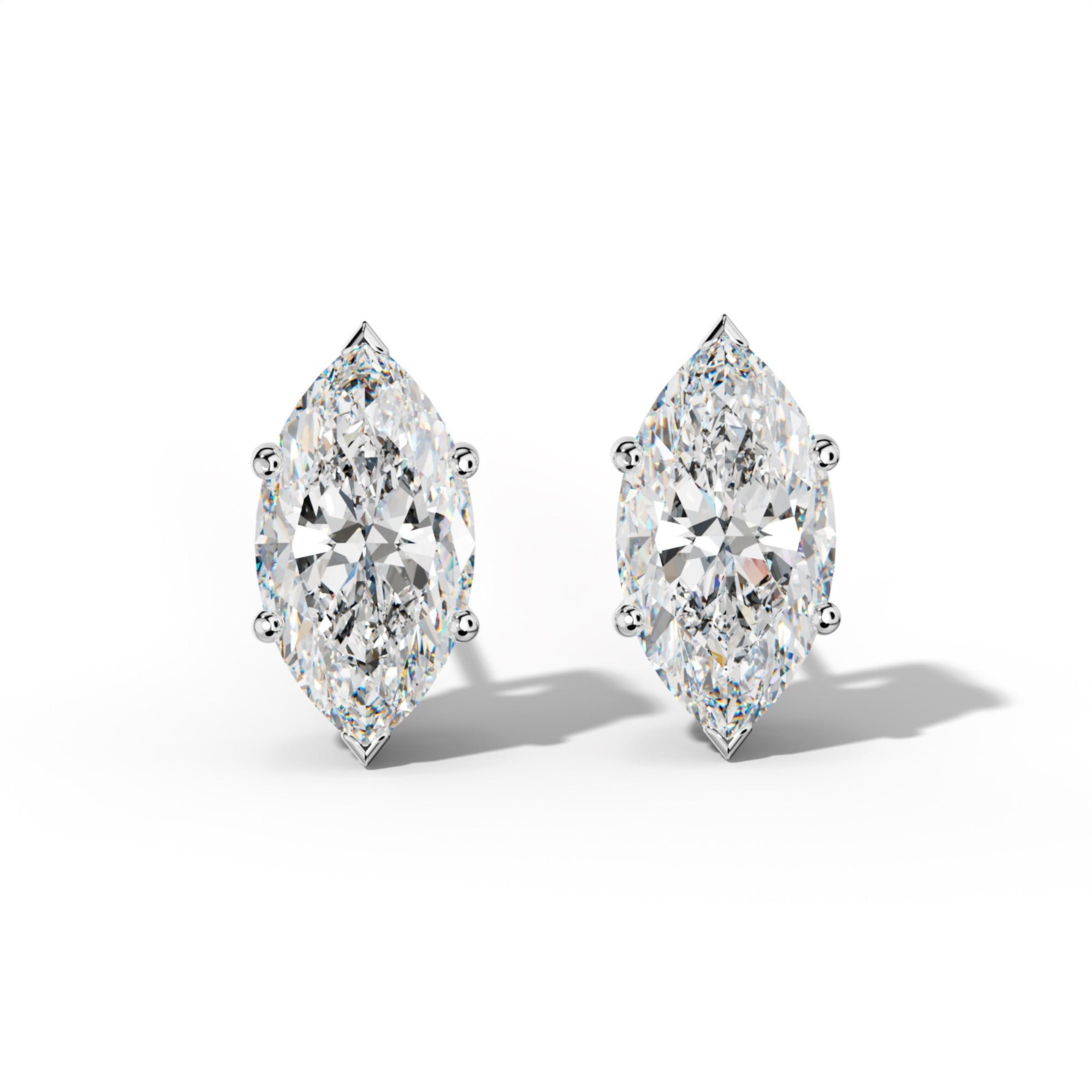 Marquise Diamond Stud Earrings With Classic And V Prongs