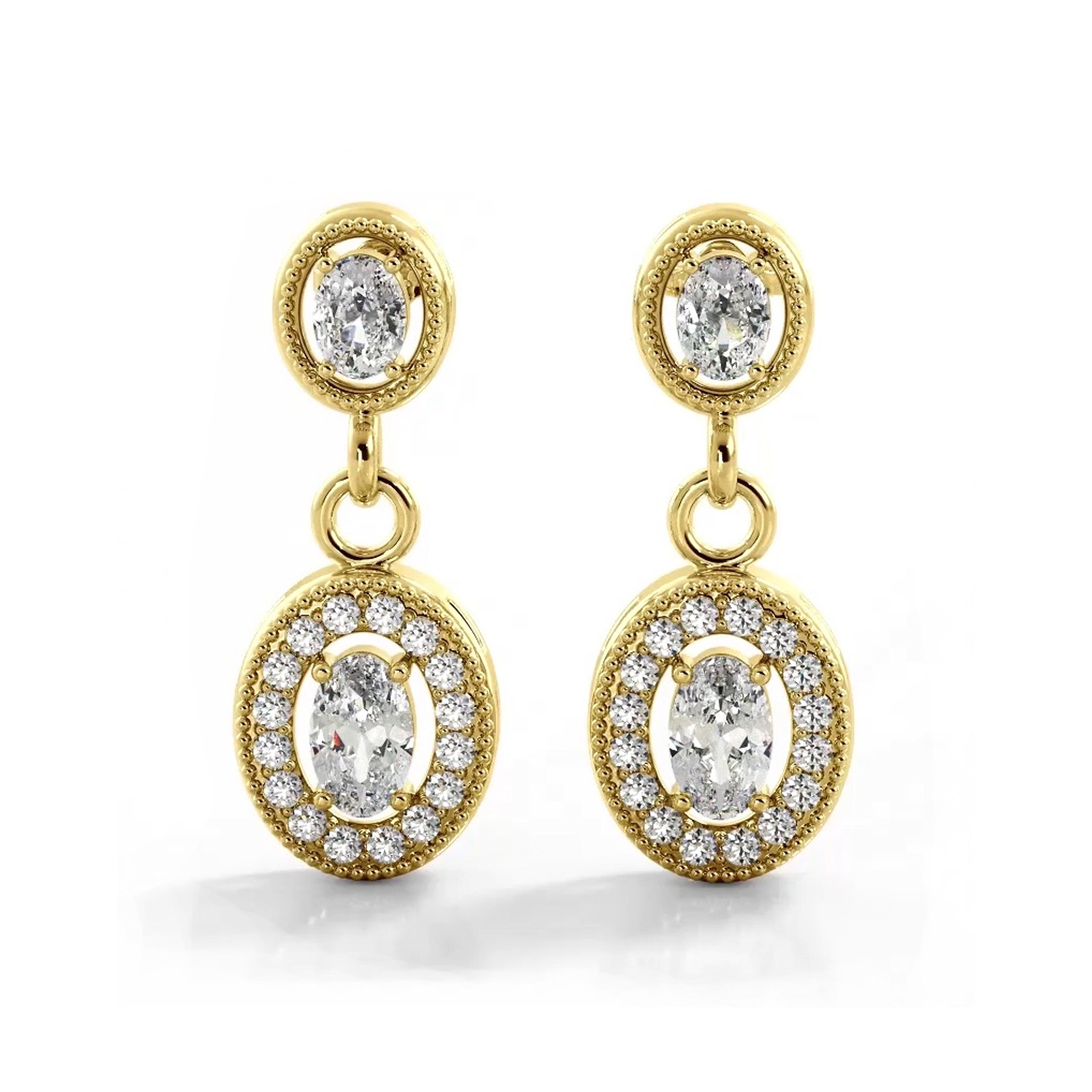 1.0 ctw. Vintage Inspired Oval and Round Diamond Drop Earrings