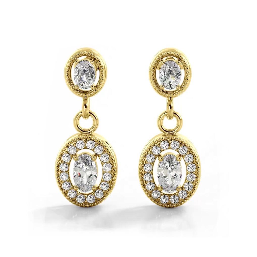 1.0 ctw. Vintage Inspired Oval and Round Diamond Drop Earrings