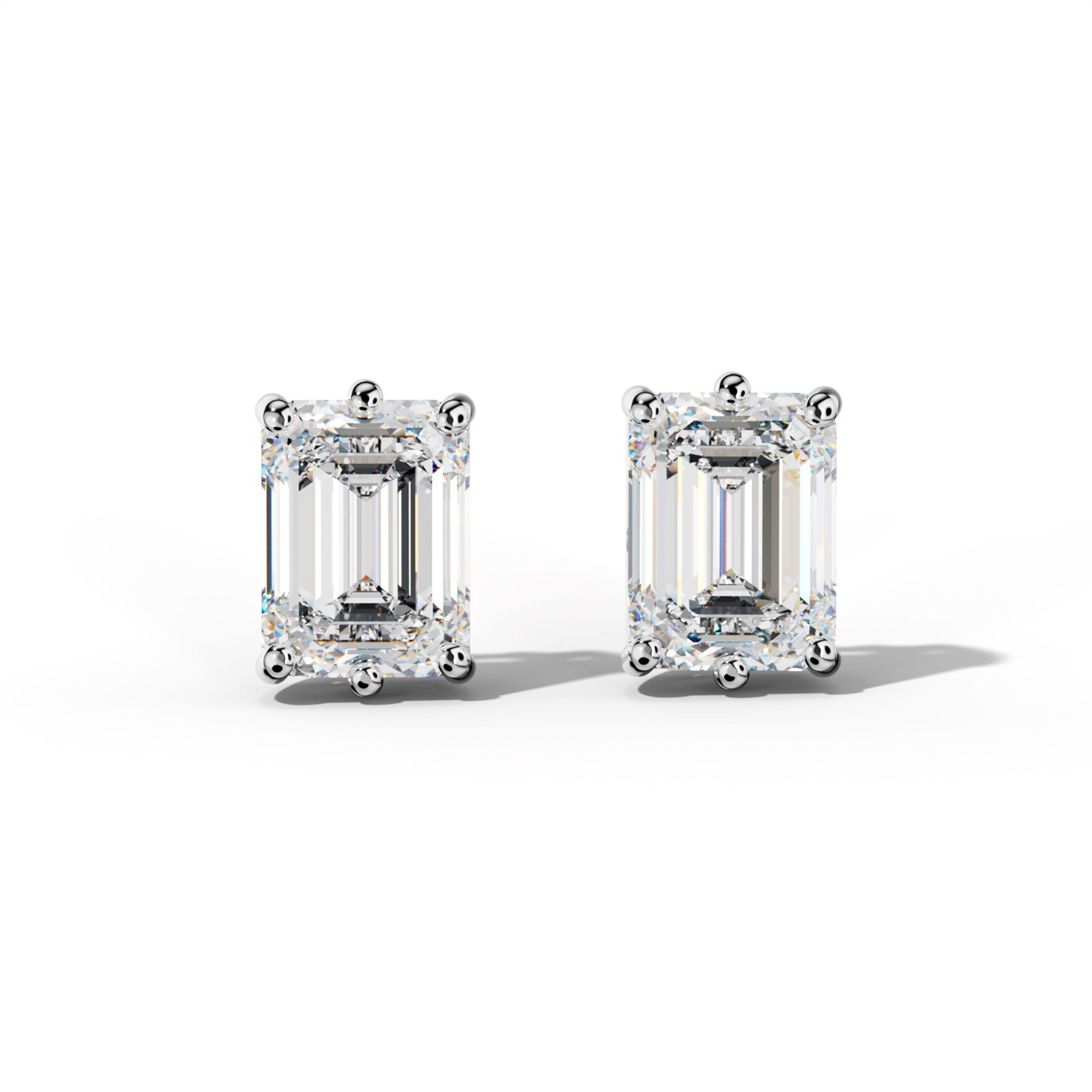 Emerald Cut Diamond Stud Earrings With Classic Six Prongs