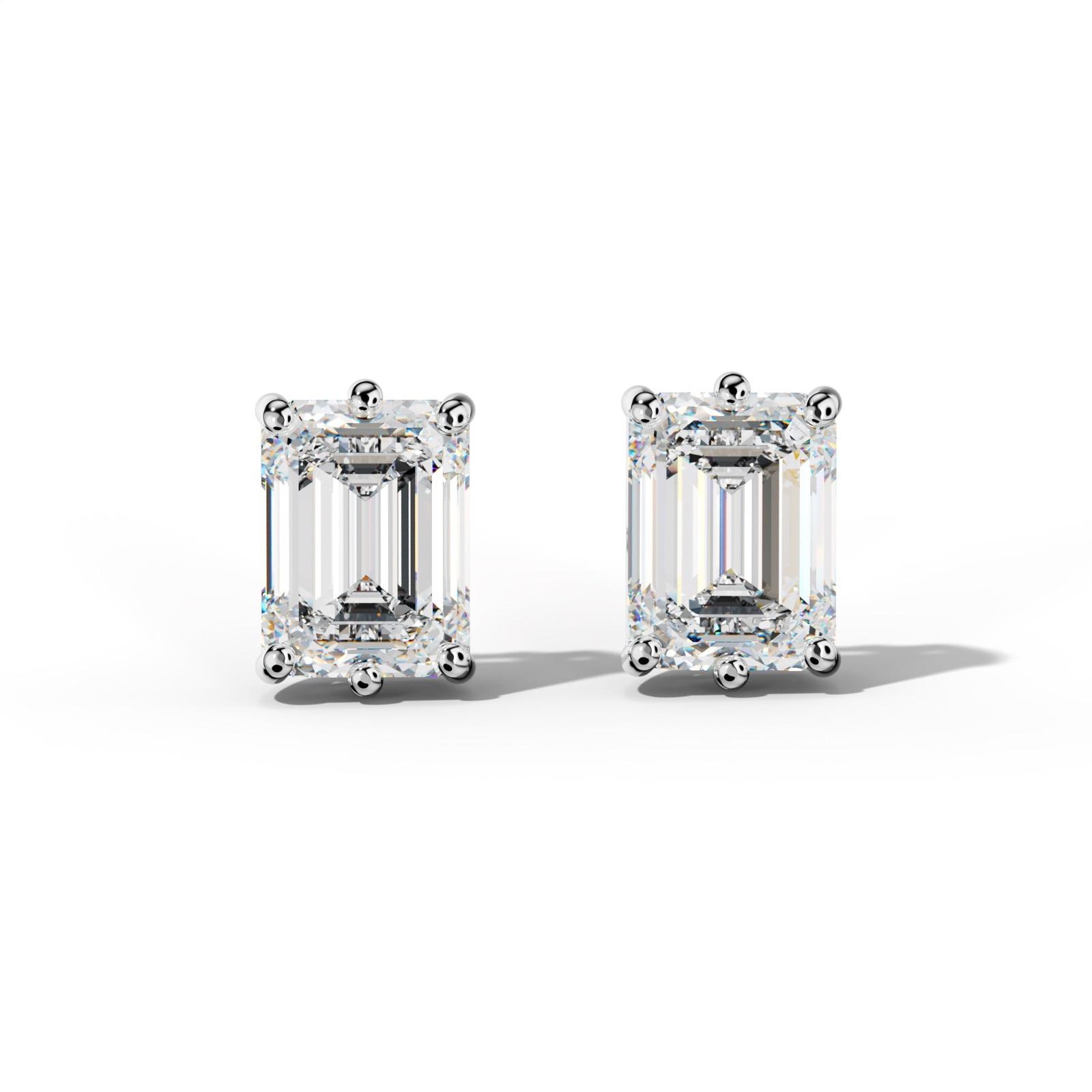 Emerald Cut Diamond Stud Earrings With Classic Six Prongs