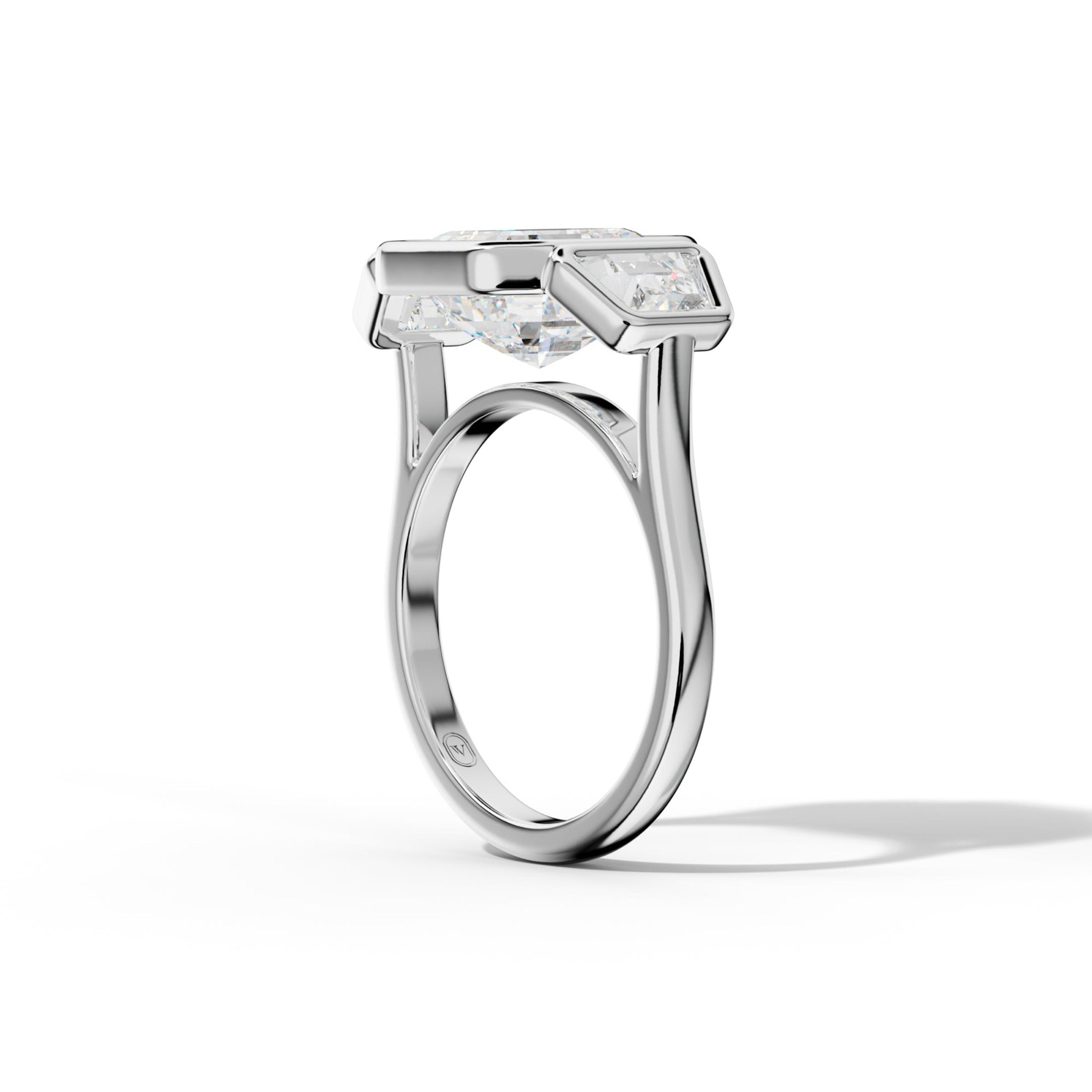 Cleo Asscher Center With Trapezoid Side Diamond  Engagement Ring