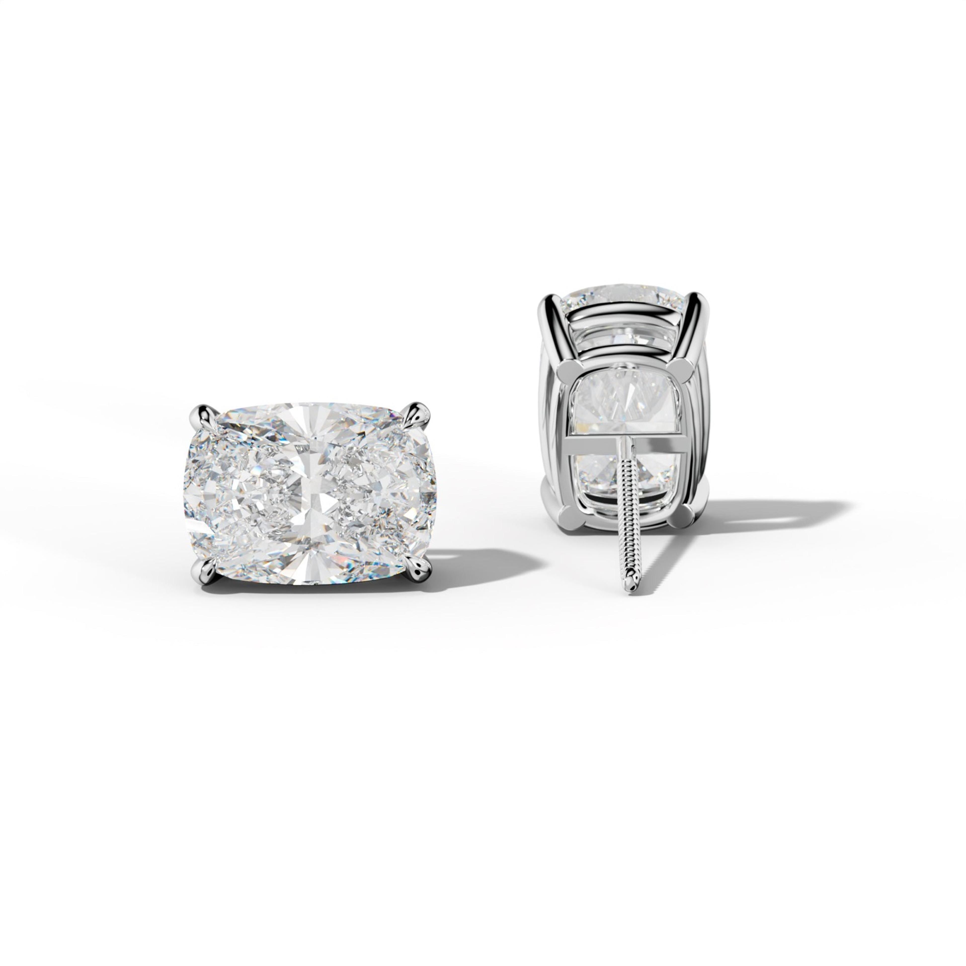 Elongated Cushion Diamond Stud Earrings With Four Claw Prongs
