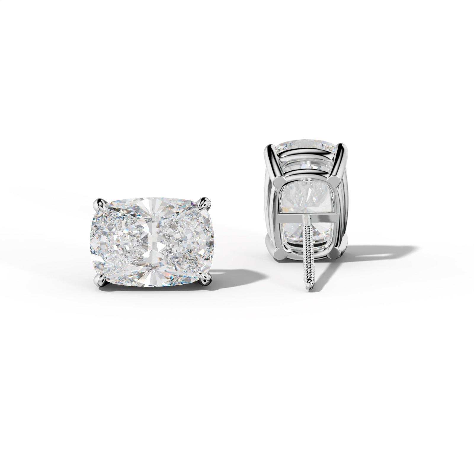 Elongated Cushion Diamond Stud Earrings With Four Claw Prongs