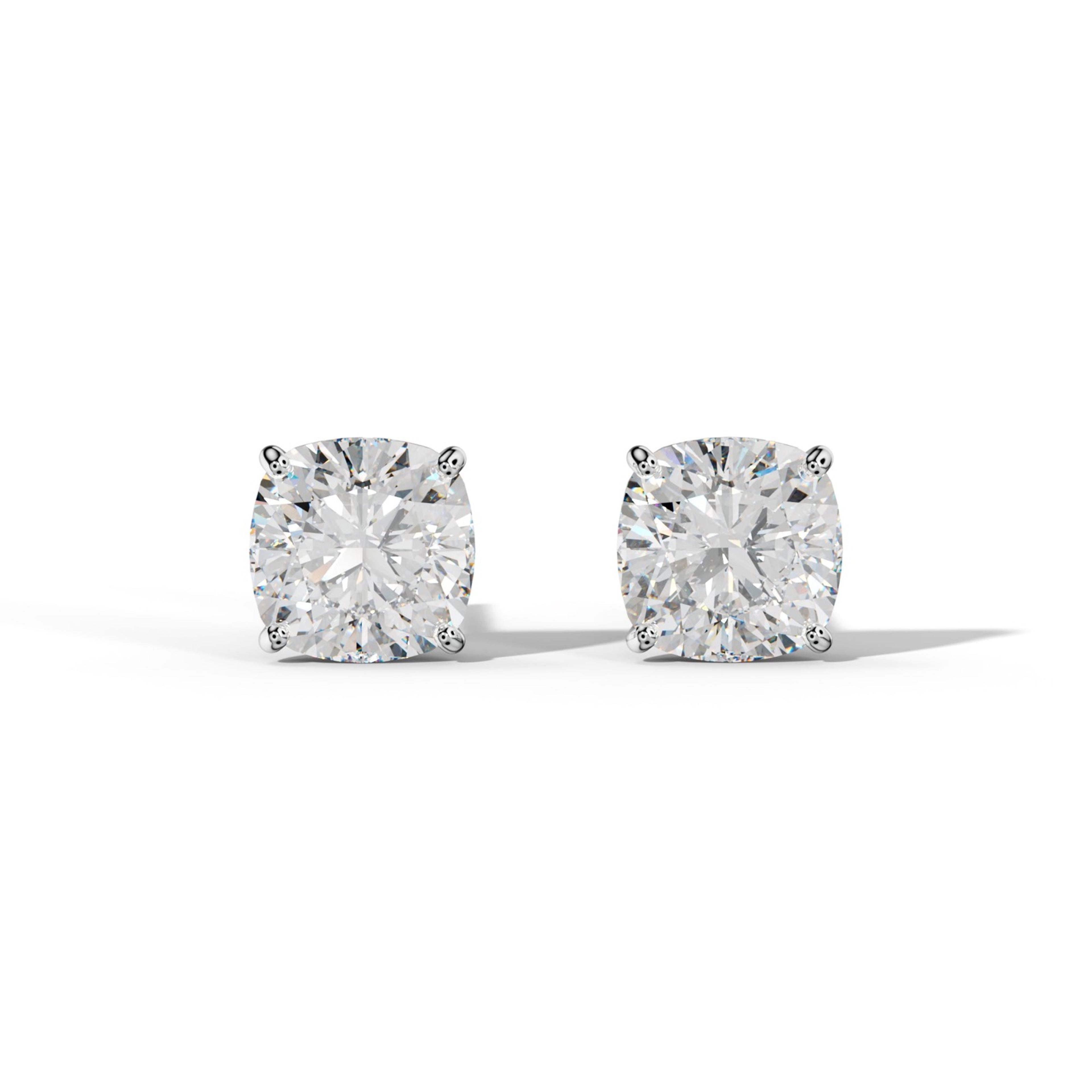 Cushion Diamond Stud Earrings With Four Classic Prong Martini Settings