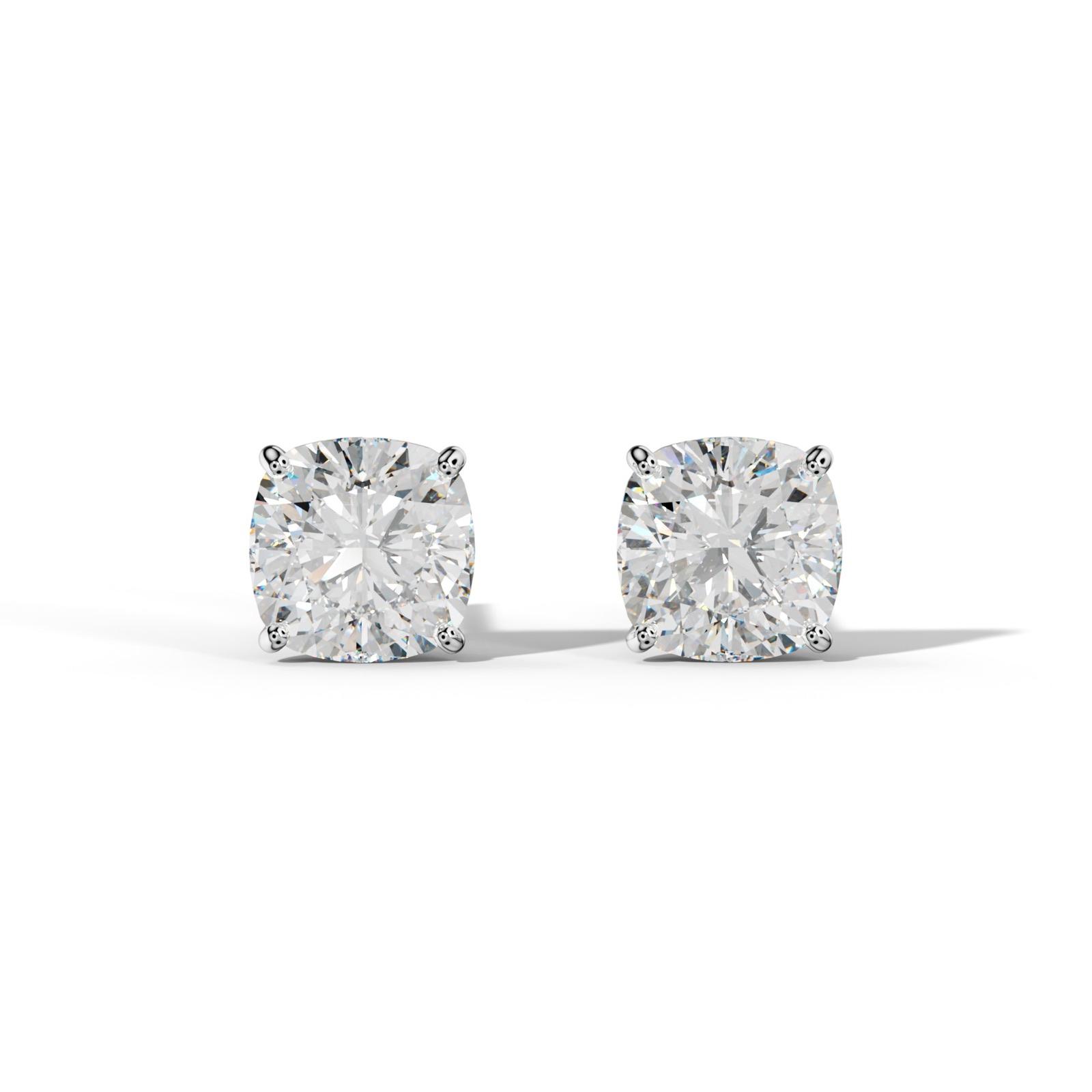 Cushion Diamond Stud Earrings With Four Classic Prong Martini Settings