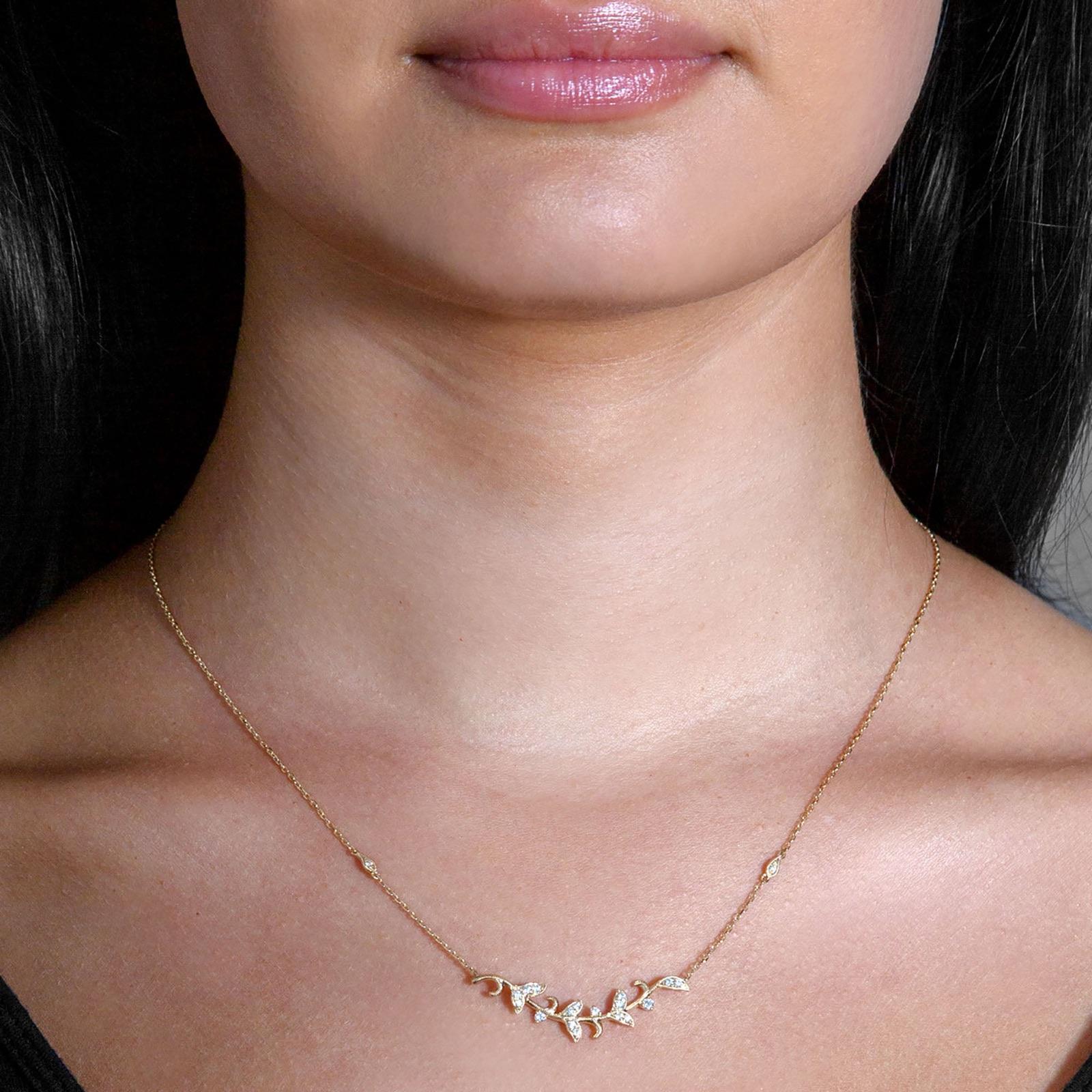 0.25 ctw Diamond Milgrain Leaf Necklace Pendant-VIRABYANI