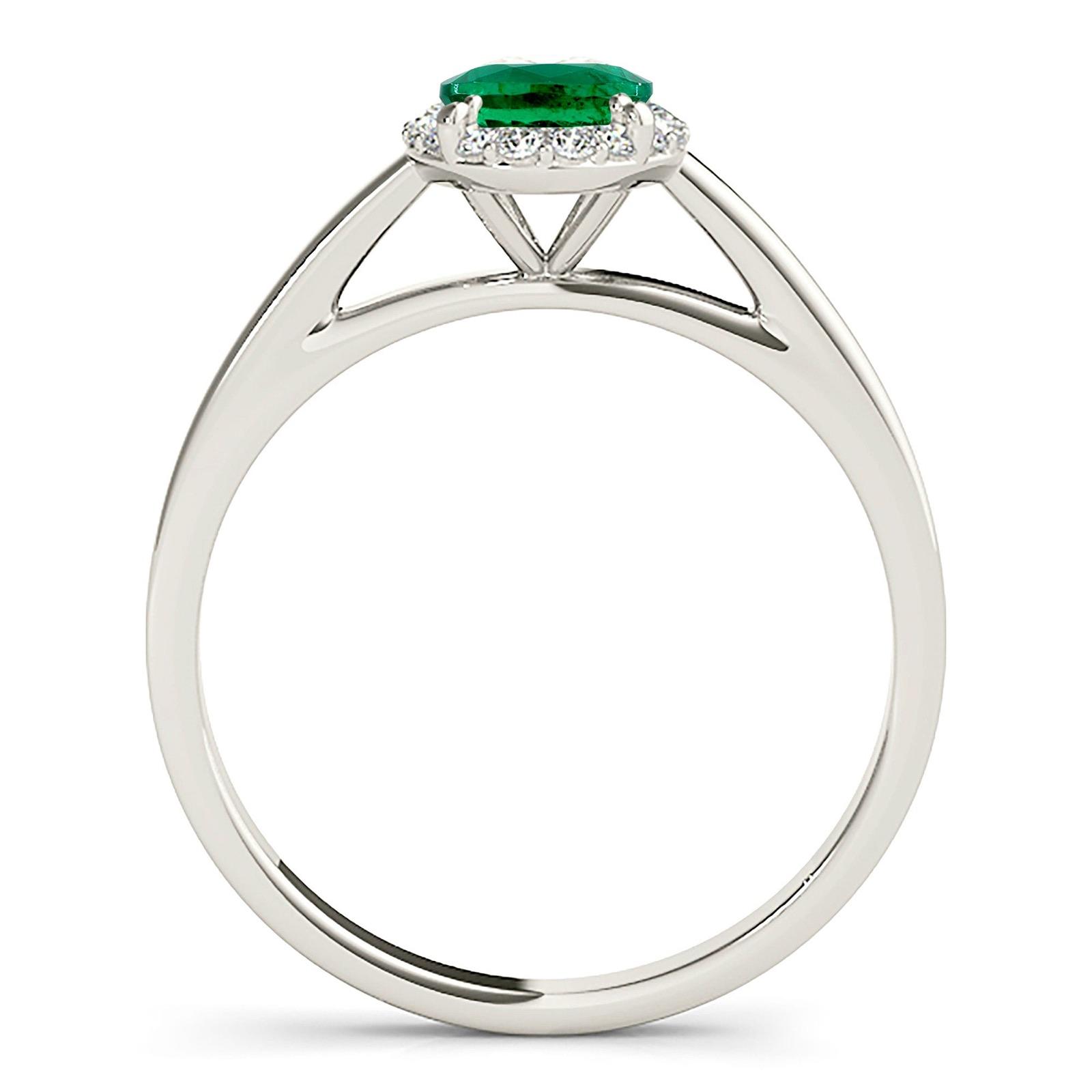 1.30 ct. Genuine Oval Emerald Ring With 0.20 ctw. Diamond Halo,Plain Solitaire Band-VIRABYANI