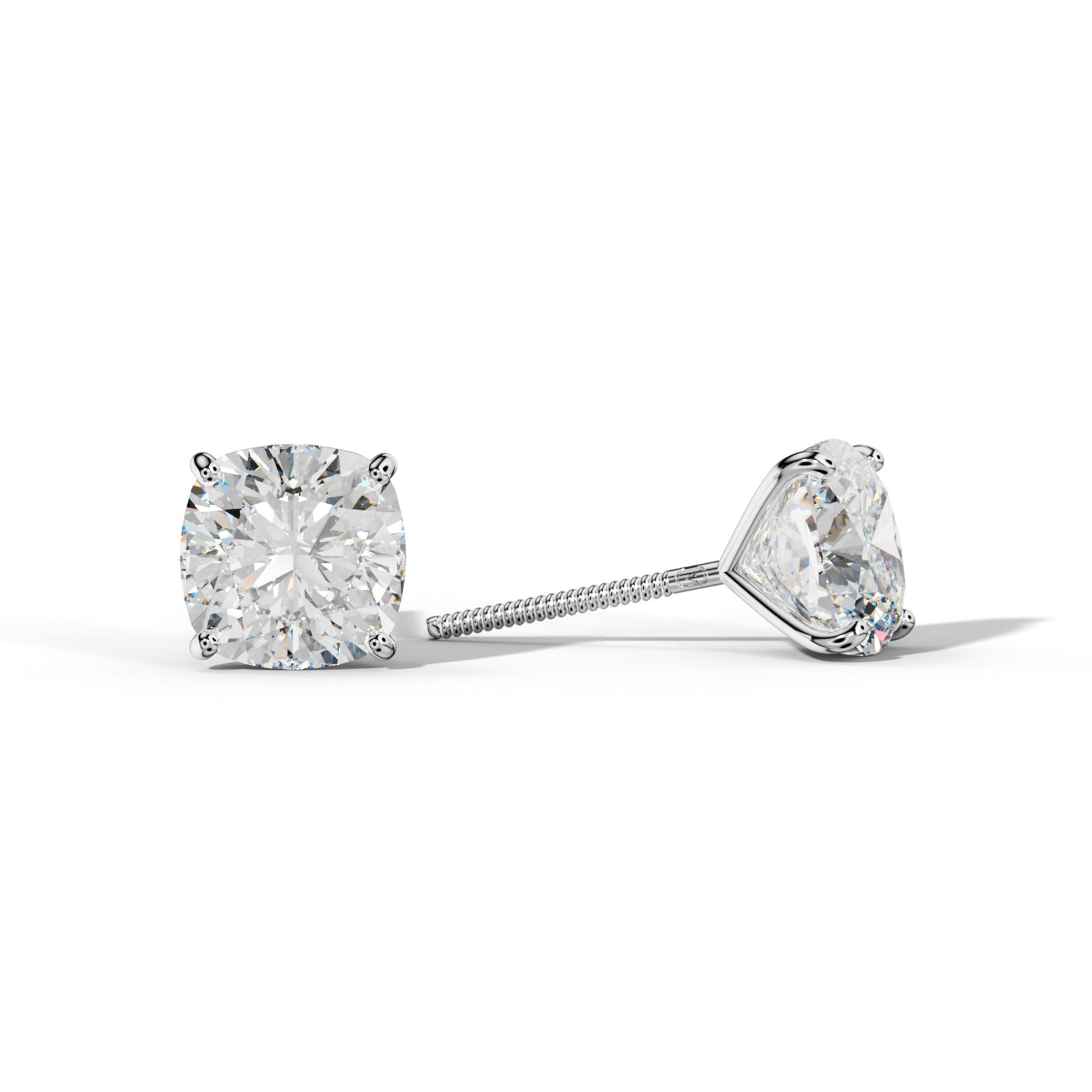 Cushion Diamond Stud Earrings With Four Classic Prong Martini Settings