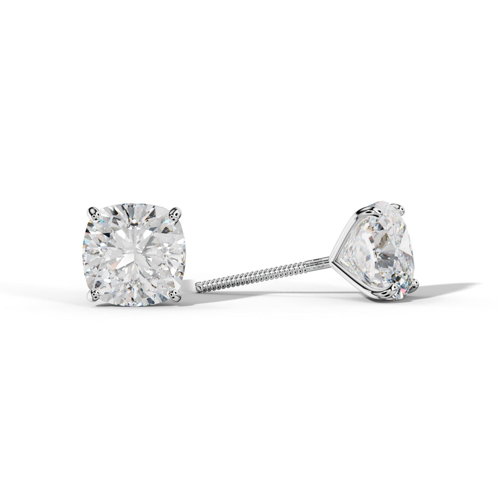 Cushion Diamond Stud Earrings With Four Classic Prong Martini Settings