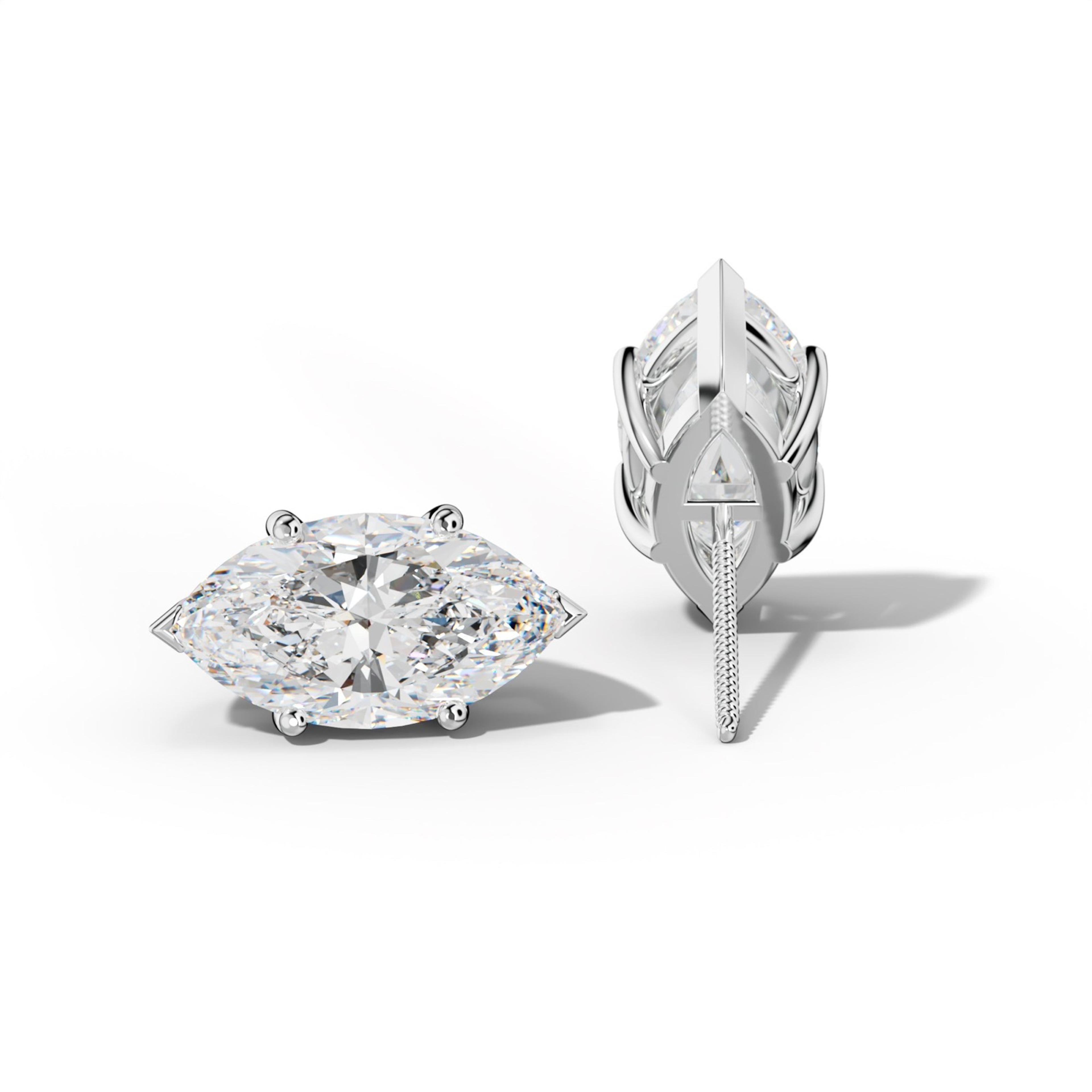 Marquise Diamond Stud Earrings With Classic And V Prongs