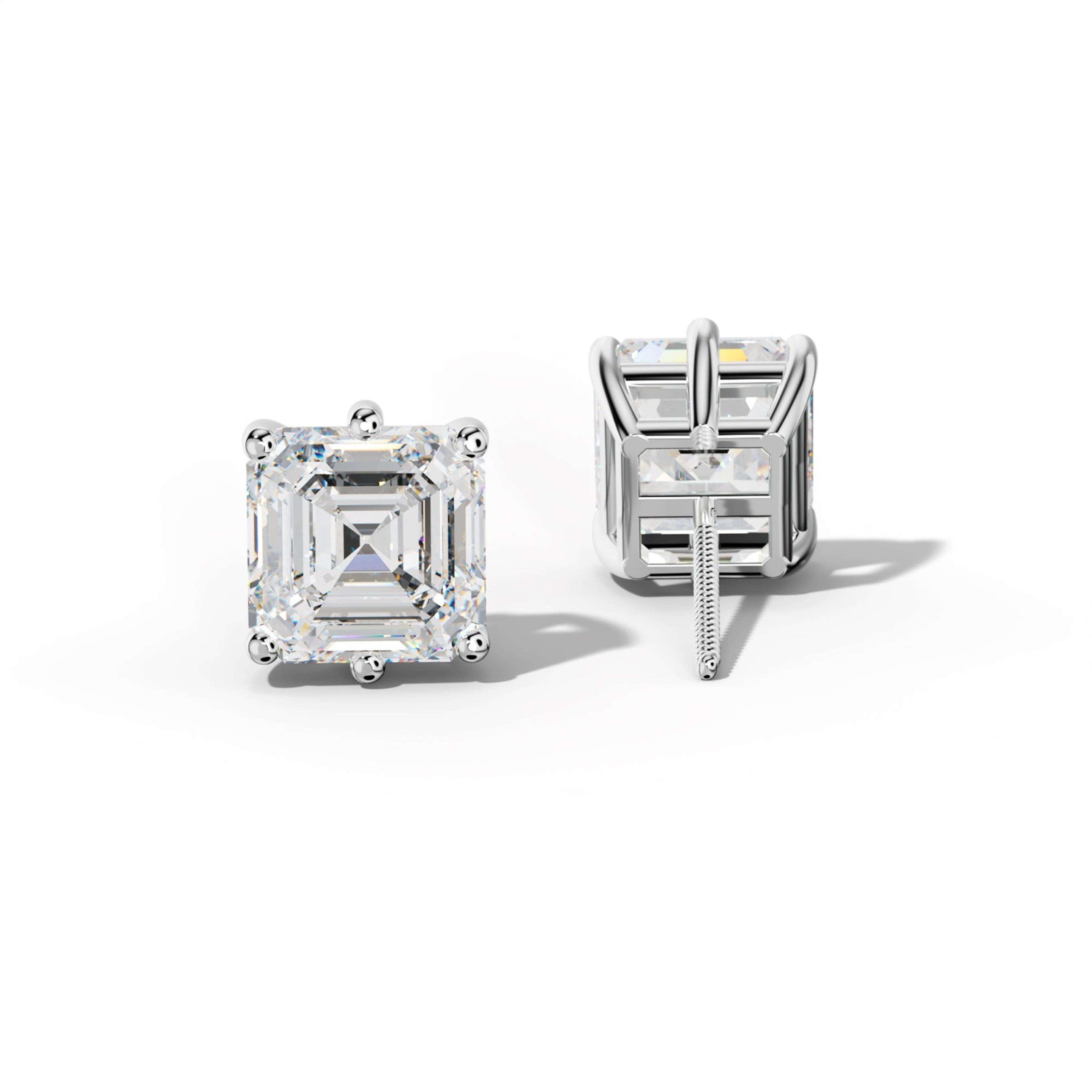 Asscher Diamond Stud Earrings With Six Classic Prongs