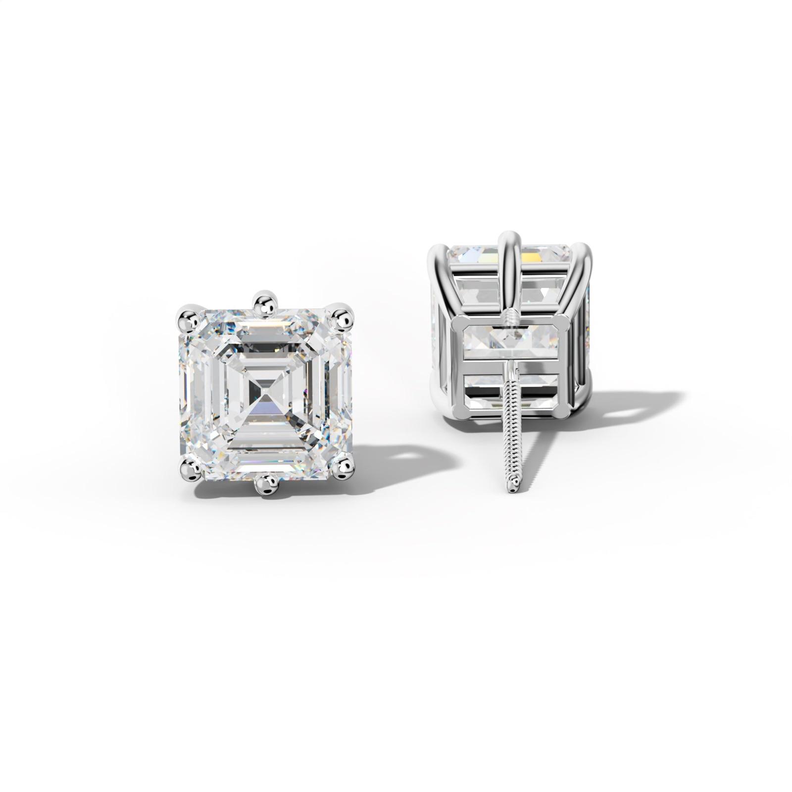 Asscher Diamond Stud Earrings With Six Classic Prongs