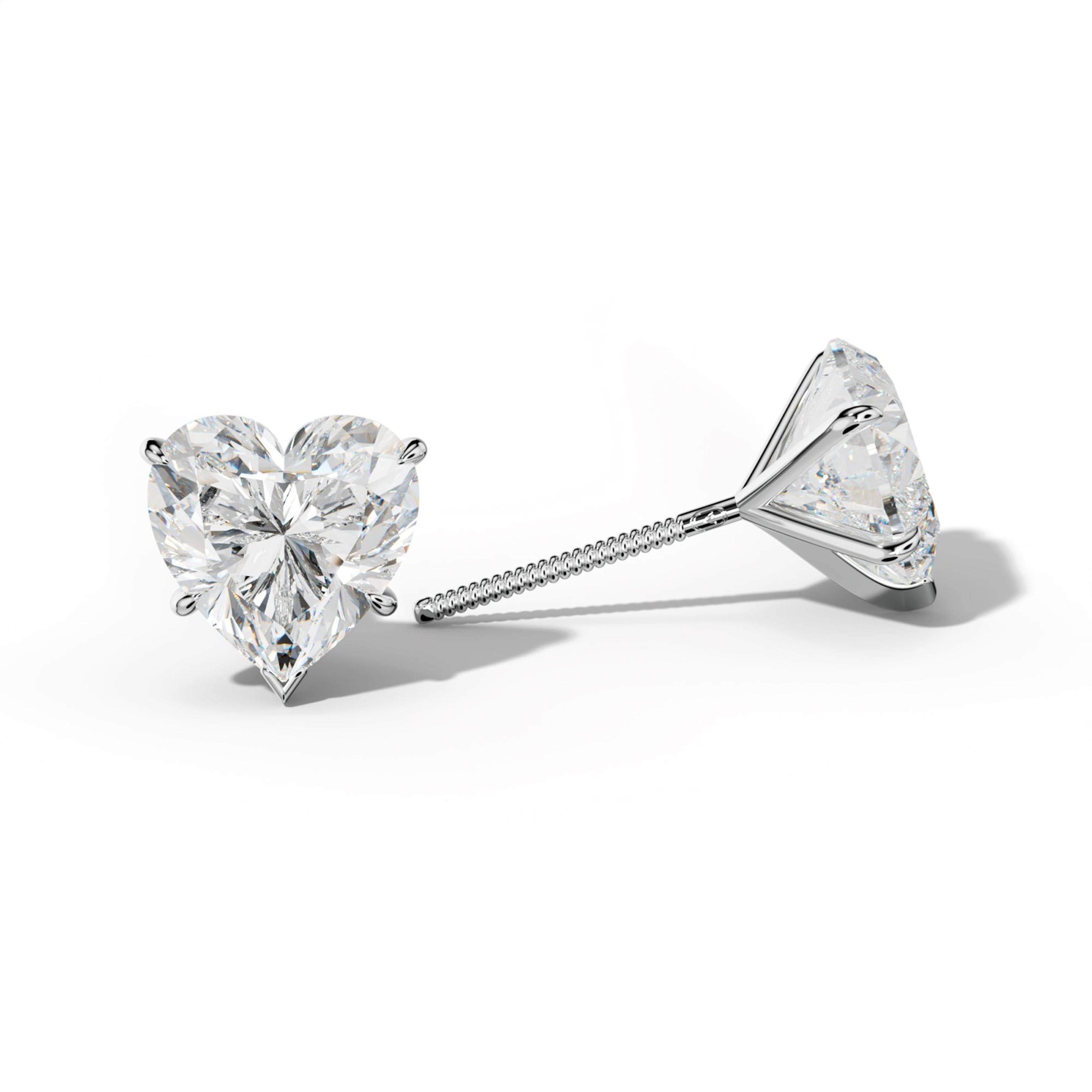 Heart  Diamond Stud Earrings With V Prong Martini Settings