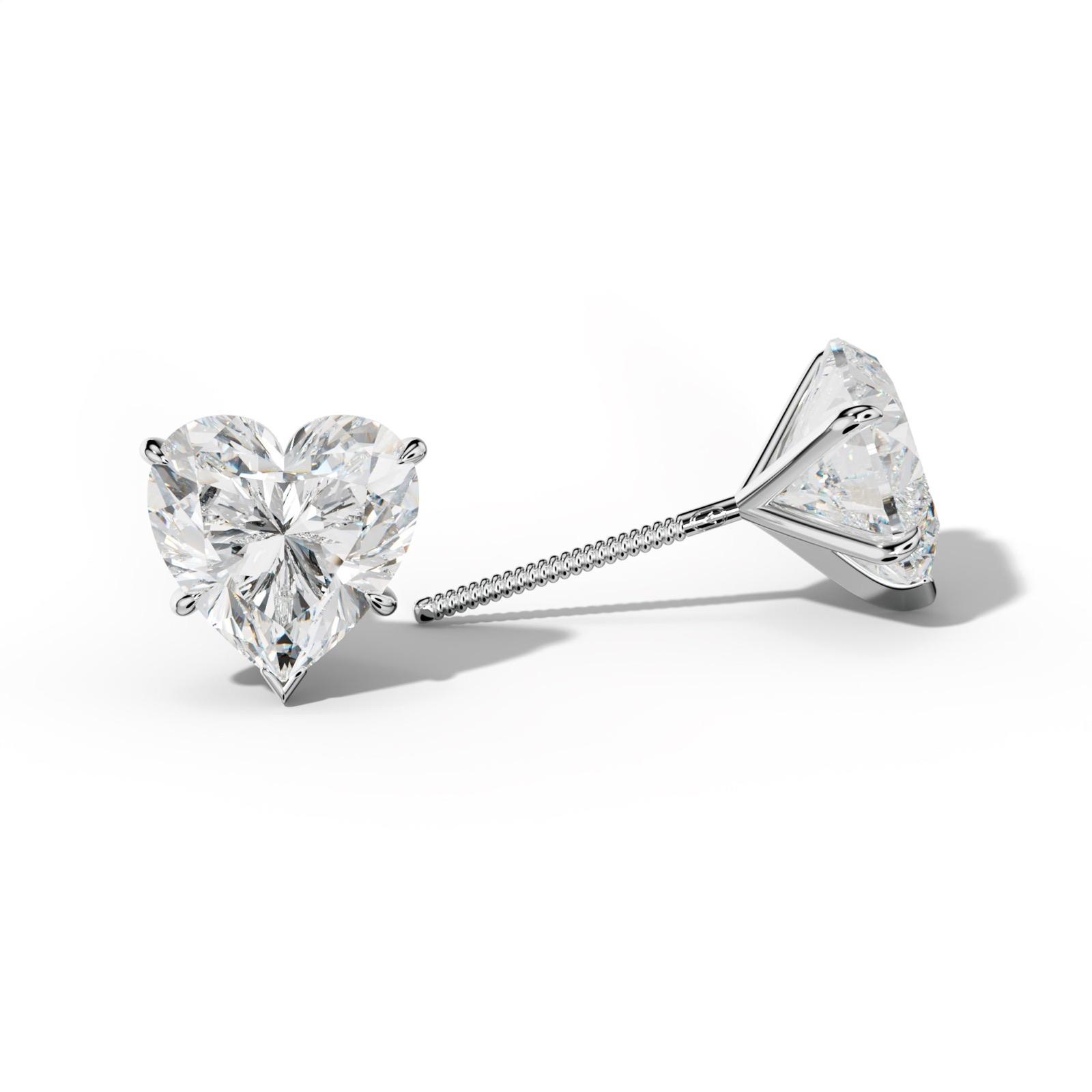 Heart Diamond Stud Earrings With V Prong Martini Settings