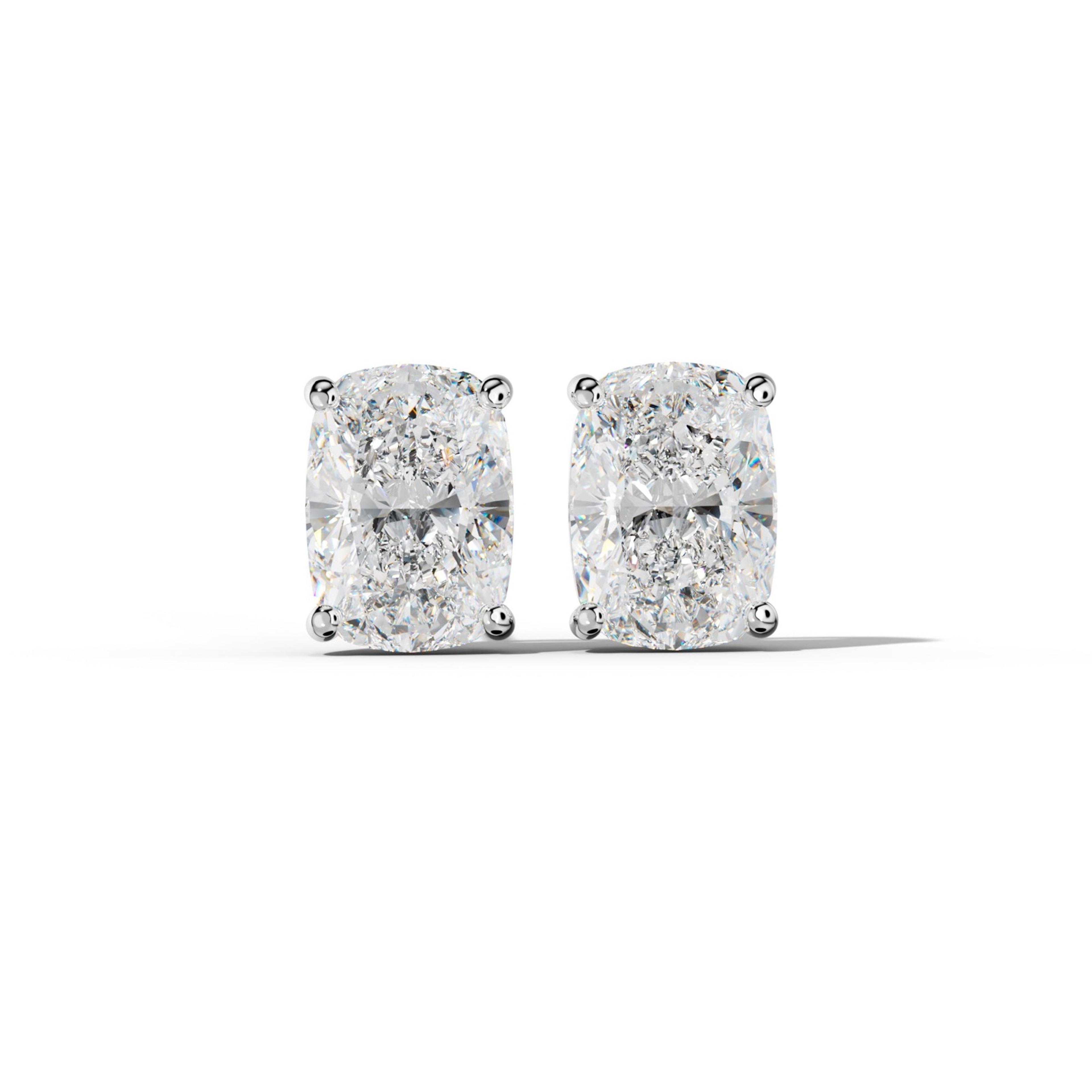Elongated Cushion Diamond Stud Earrings With Classic Four Prongs