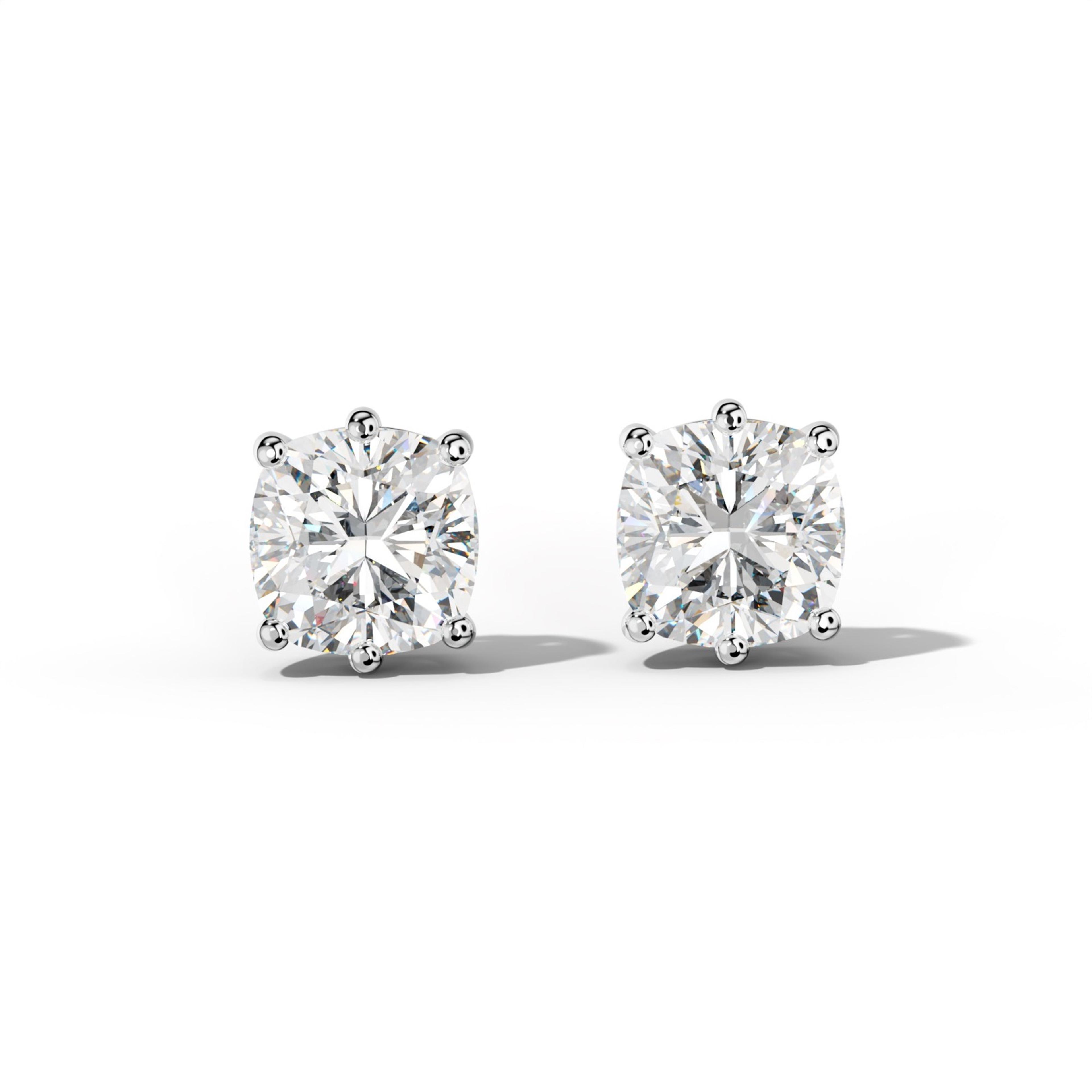Cushion Diamond Stud Earrings With Classic Six Prongs