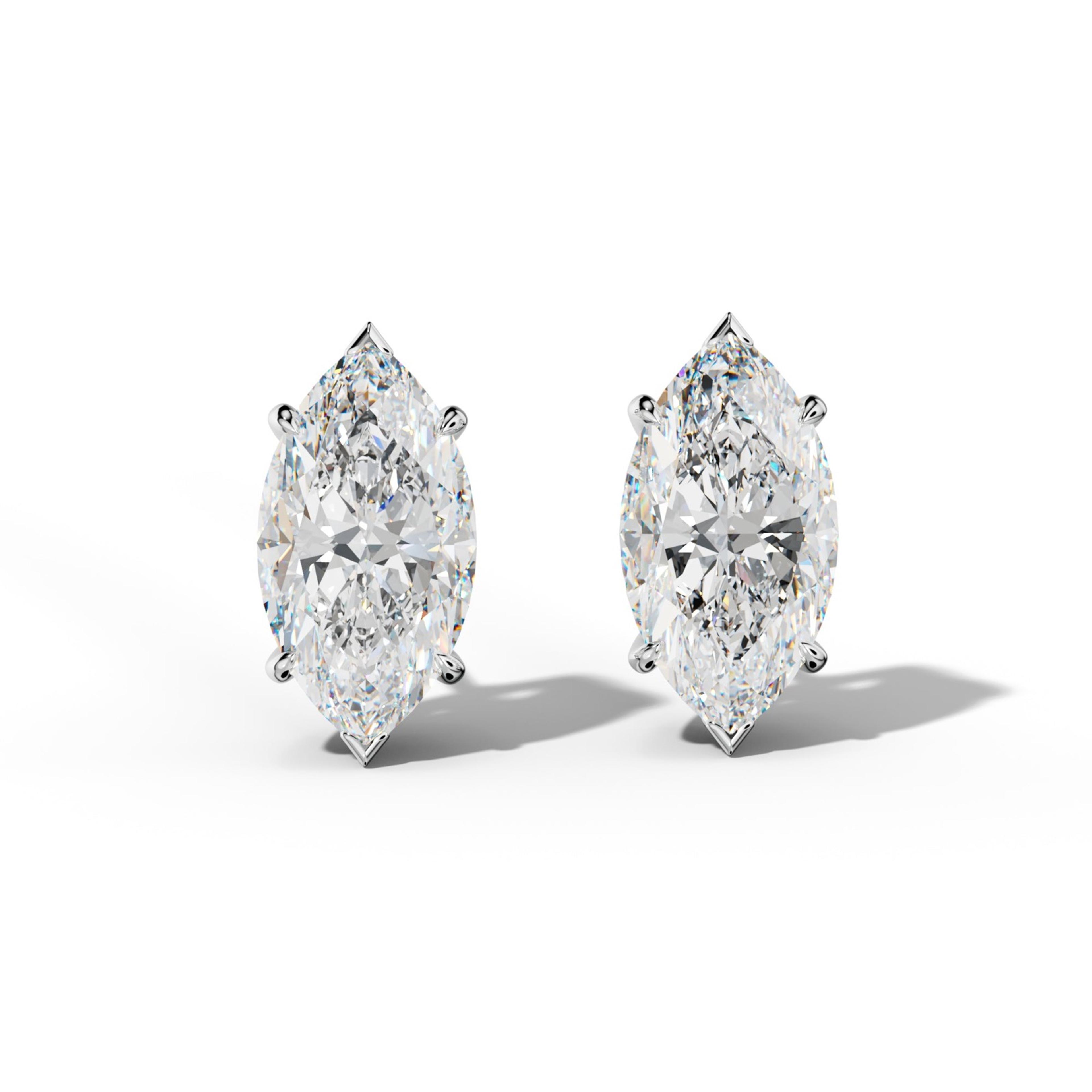 Marquise Diamond Stud Earrings With Four Claw And V Prongs