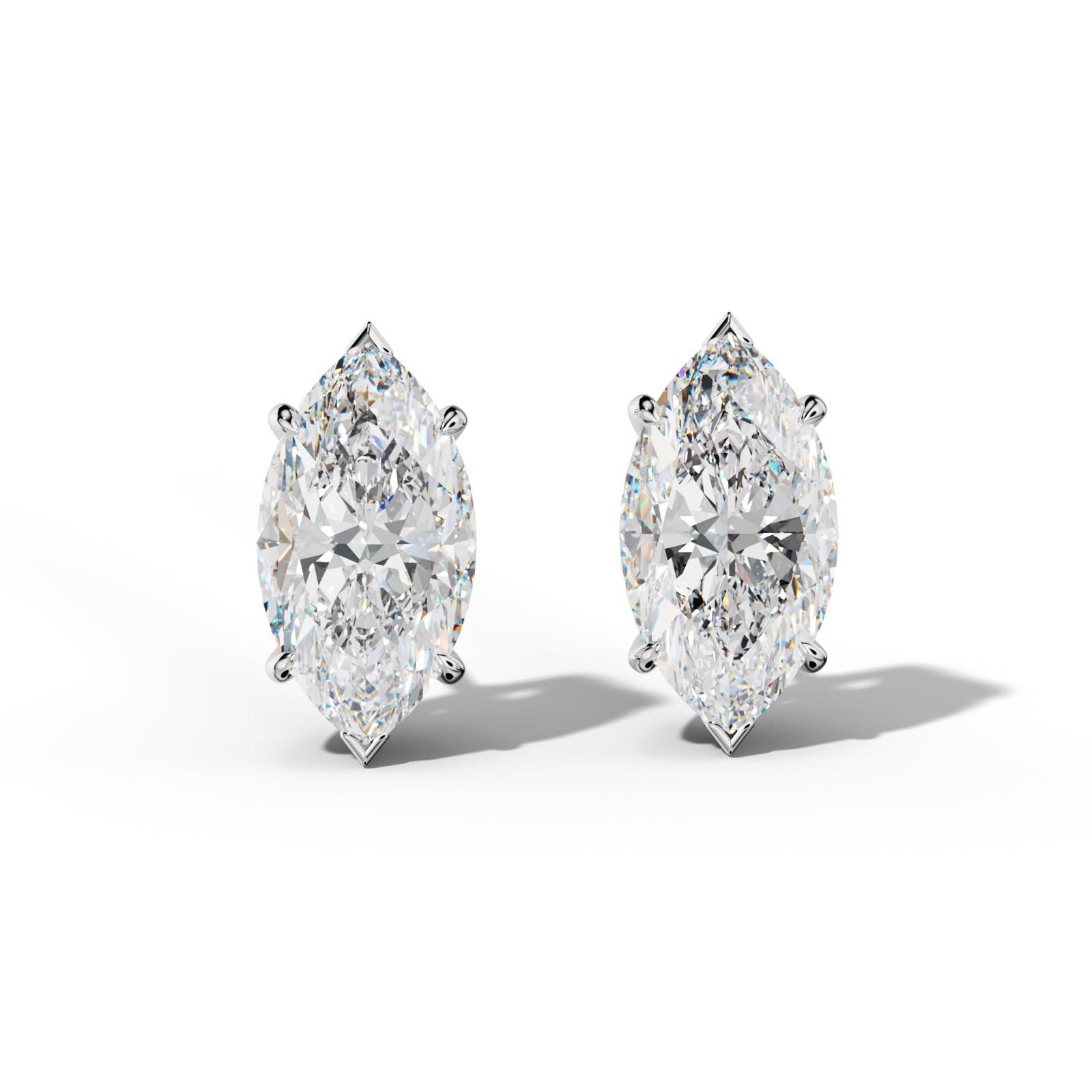 Marquise Diamond Stud Earrings With Four Claw And V Prongs