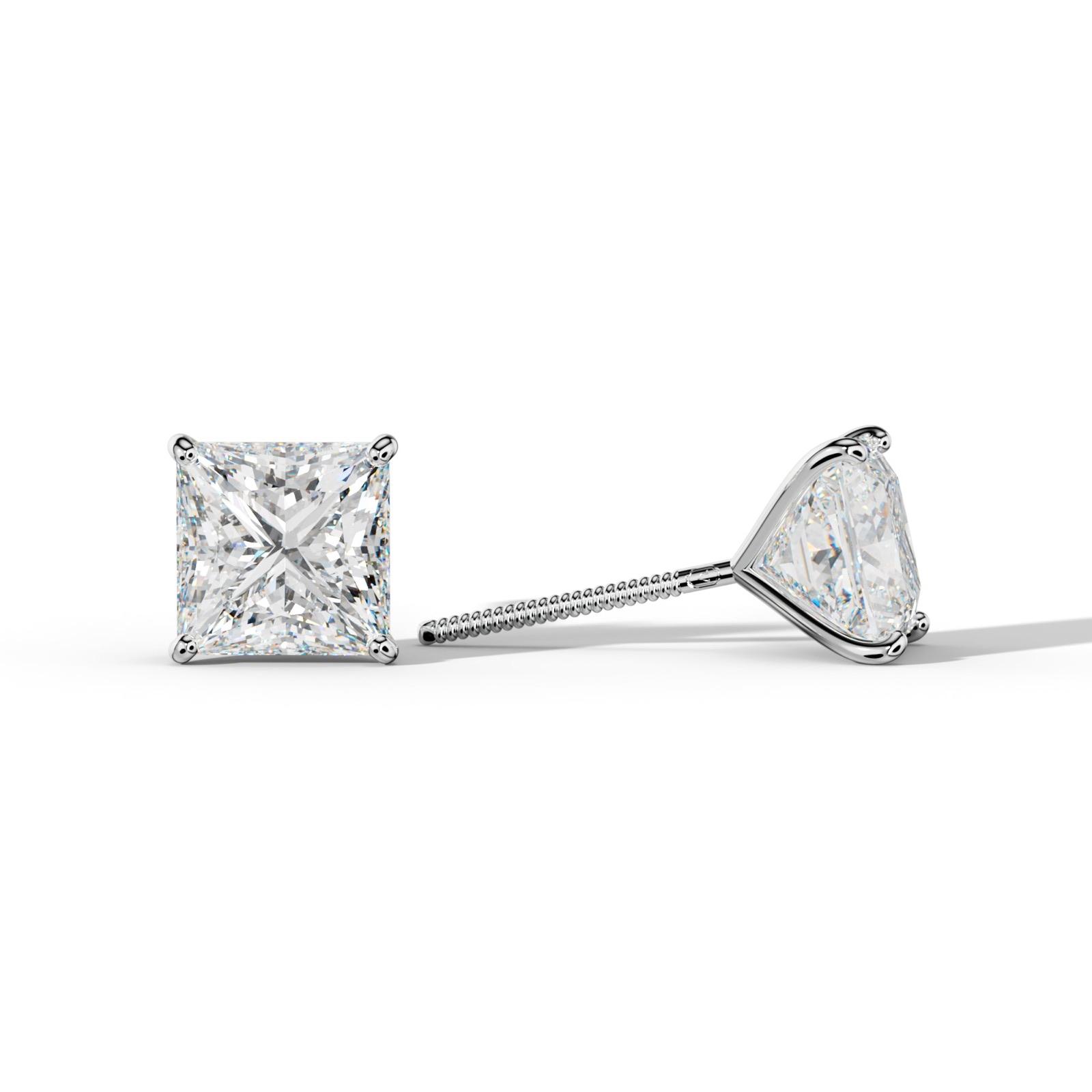 Princess Cut Diamond Stud Earrings With Four Classic Prong Martini Settings