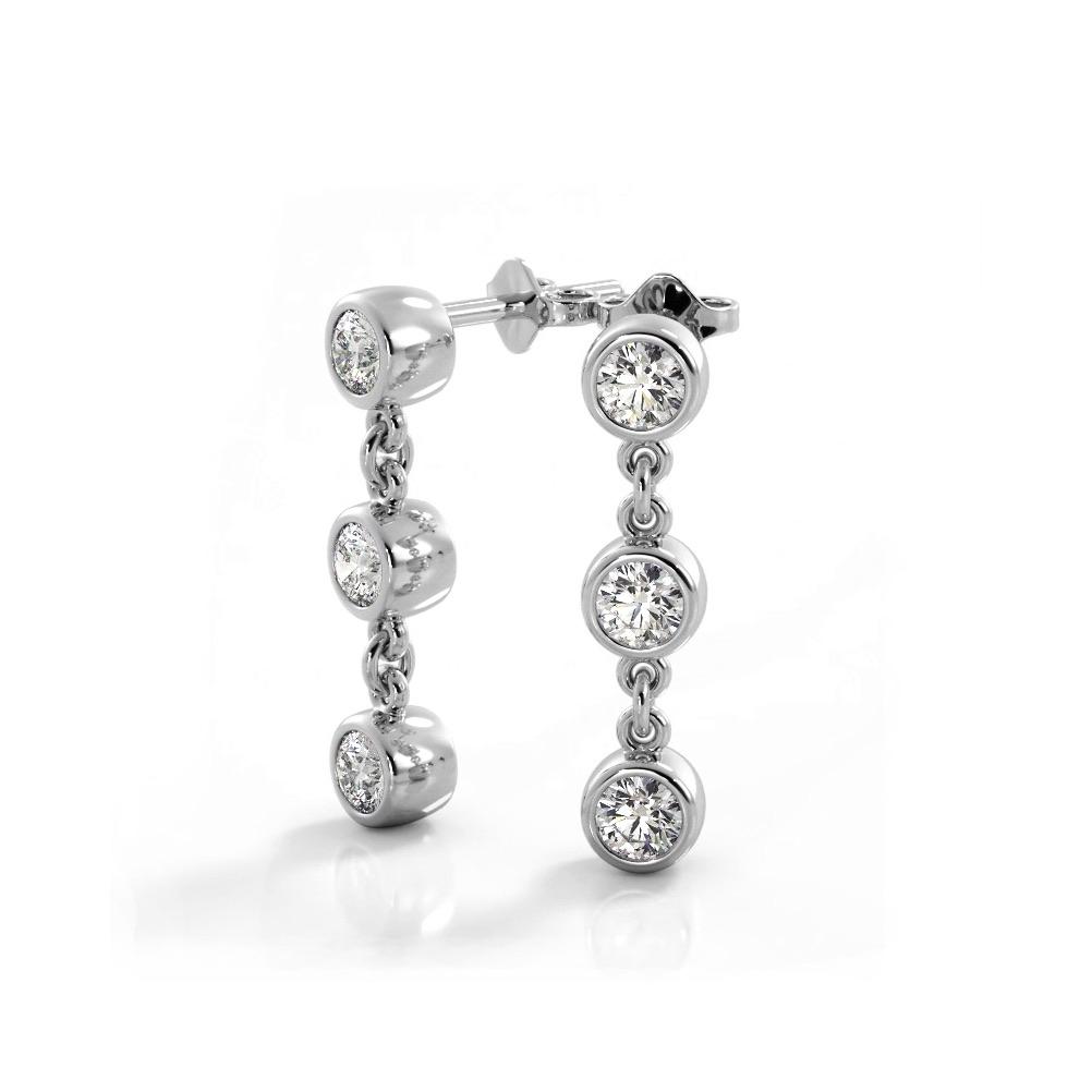1.50 ctw. Bezel Set Diamond Drop Earrings Three Stone Style