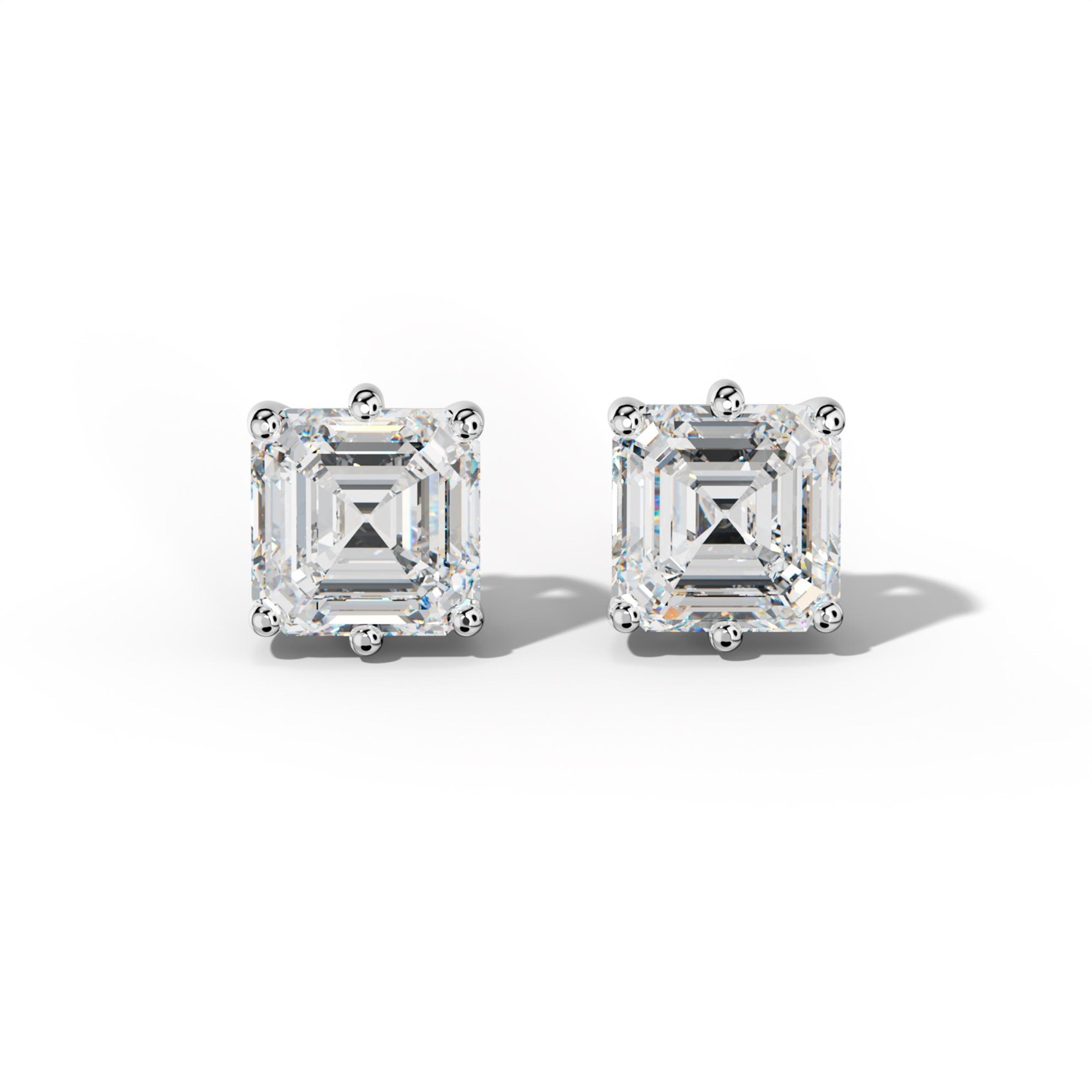 Asscher Diamond Stud Earrings With Six Classic Prongs