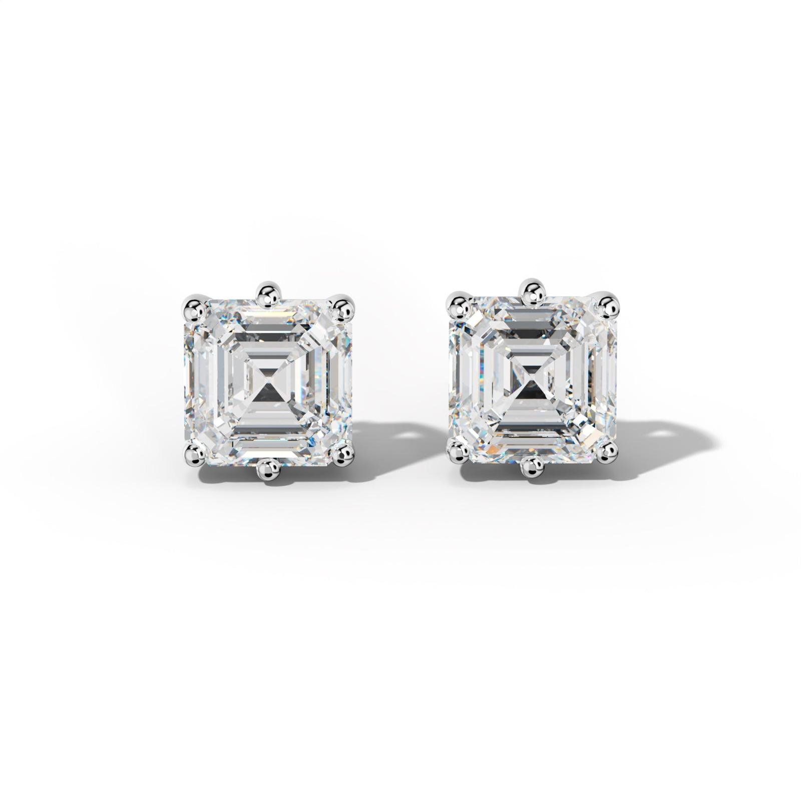 Asscher Diamond Stud Earrings With Six Classic Prongs