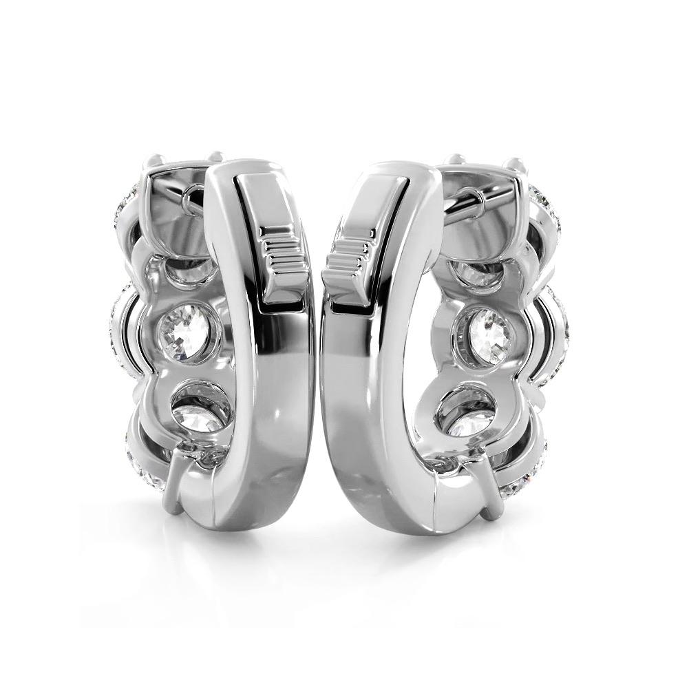 1.50 ctw. Three Stone Diamond Hoop Earrings Huggie Style