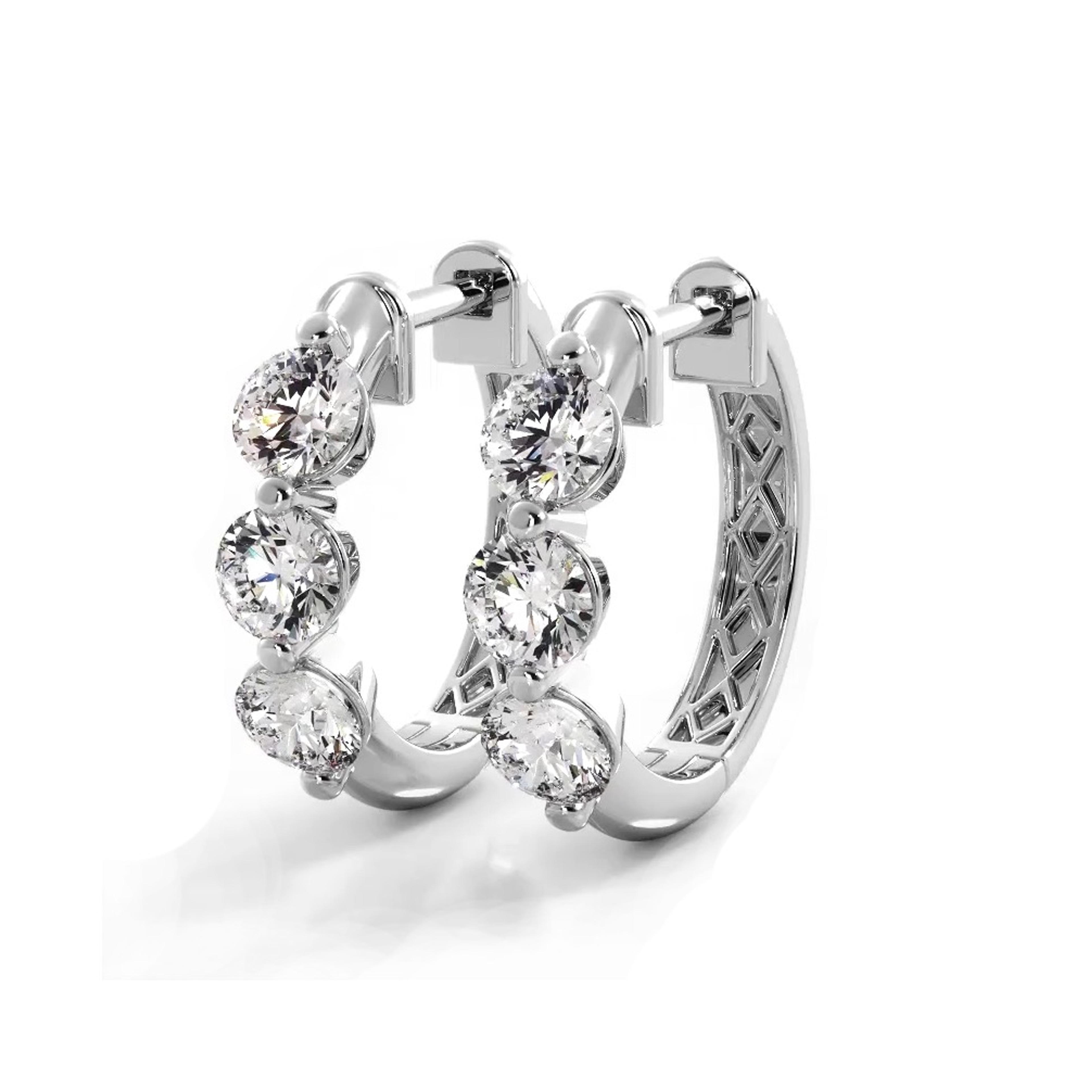 1.0 ctw. Three Stone Floating Round Diamond Hoop Earrings