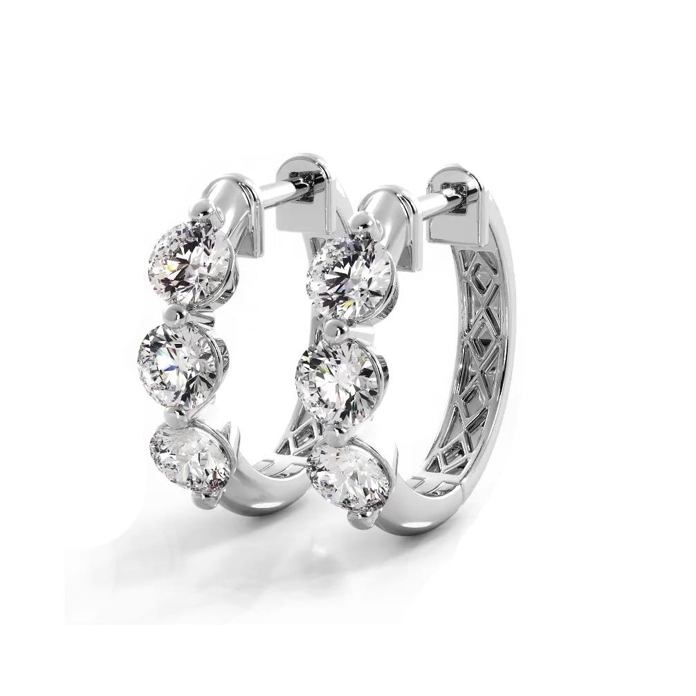 1.0 ctw. Three Stone Floating Round Diamond Hoop Earrings
