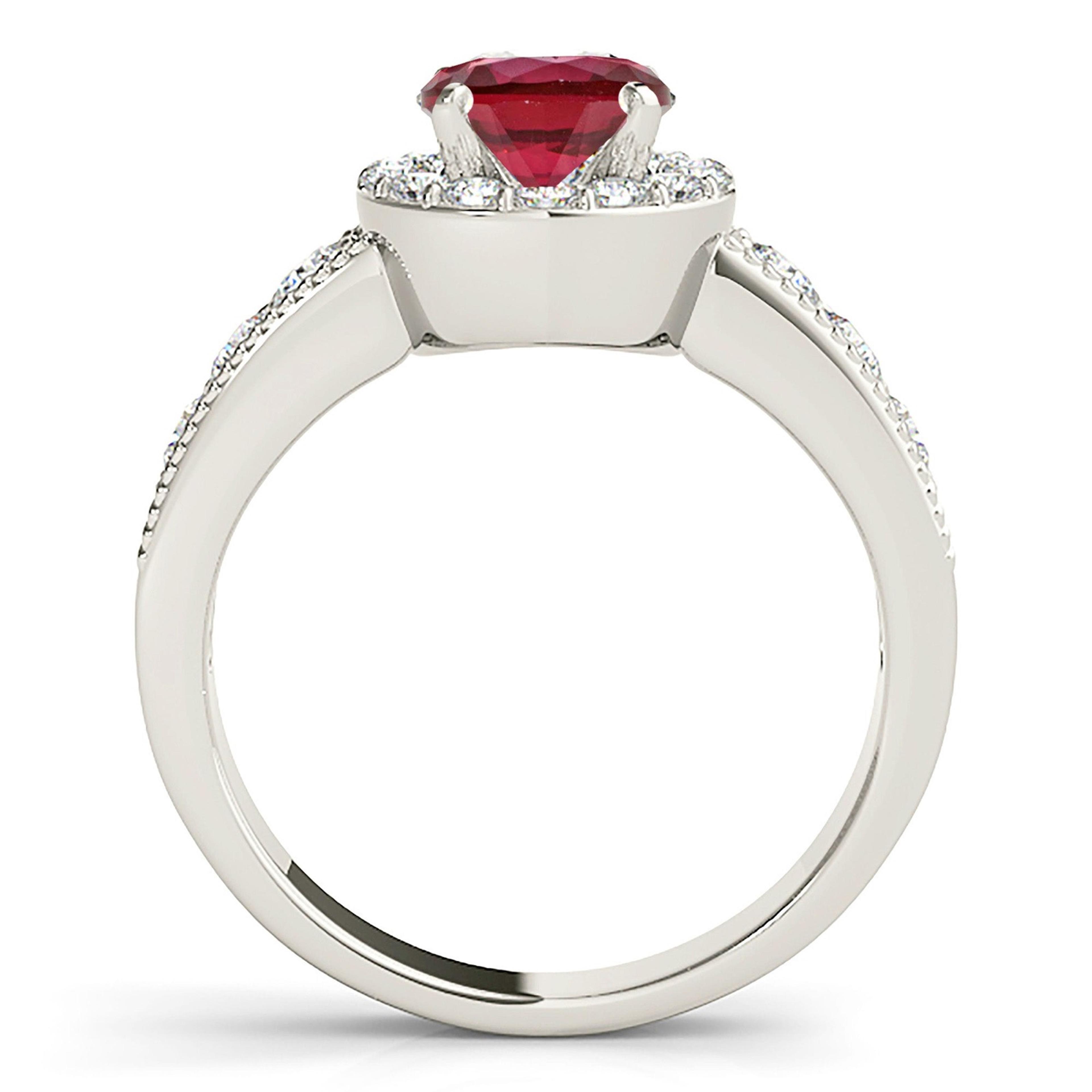 1.35 ct. Genuine Ruby Ring With 0.75 ctw. Diamond Halo And Milgrain Diamond Band-VIRABYANI