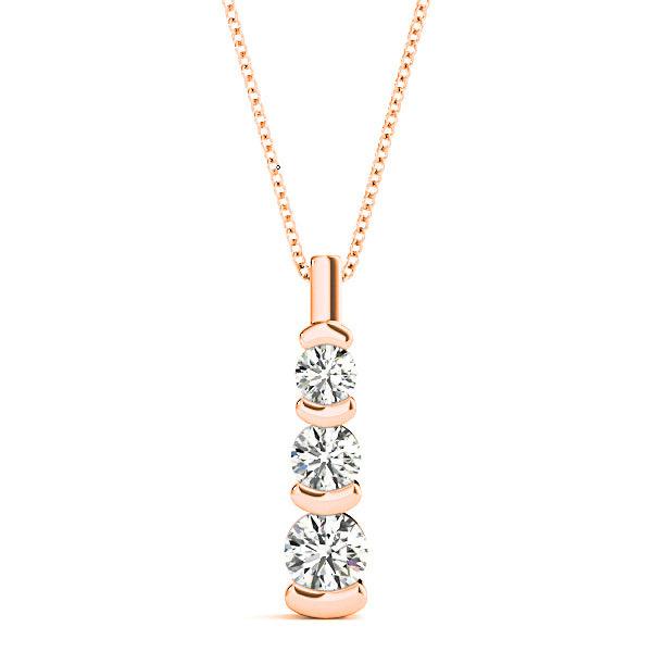Bar Set 1.00 ctw Graduated Diamond Three Stone Necklace Pendant-VIRABYANI