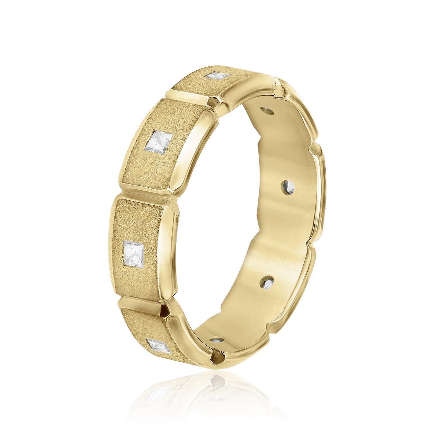 Men's Brick Squared Sand Blasted Accented Diamond Wedding Band