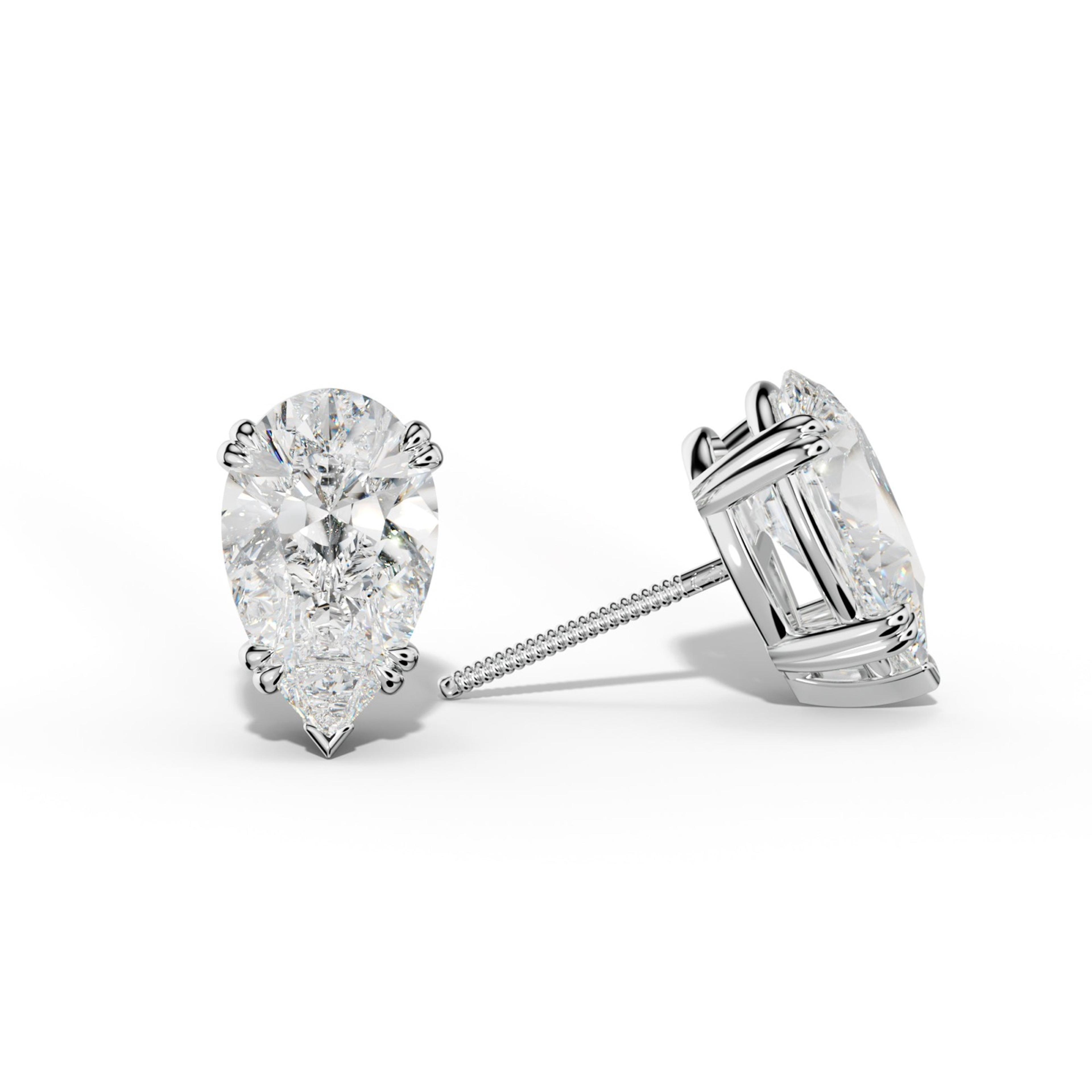 Pear Shape Diamond Stud Earrings With Claw Double And V Prongs
