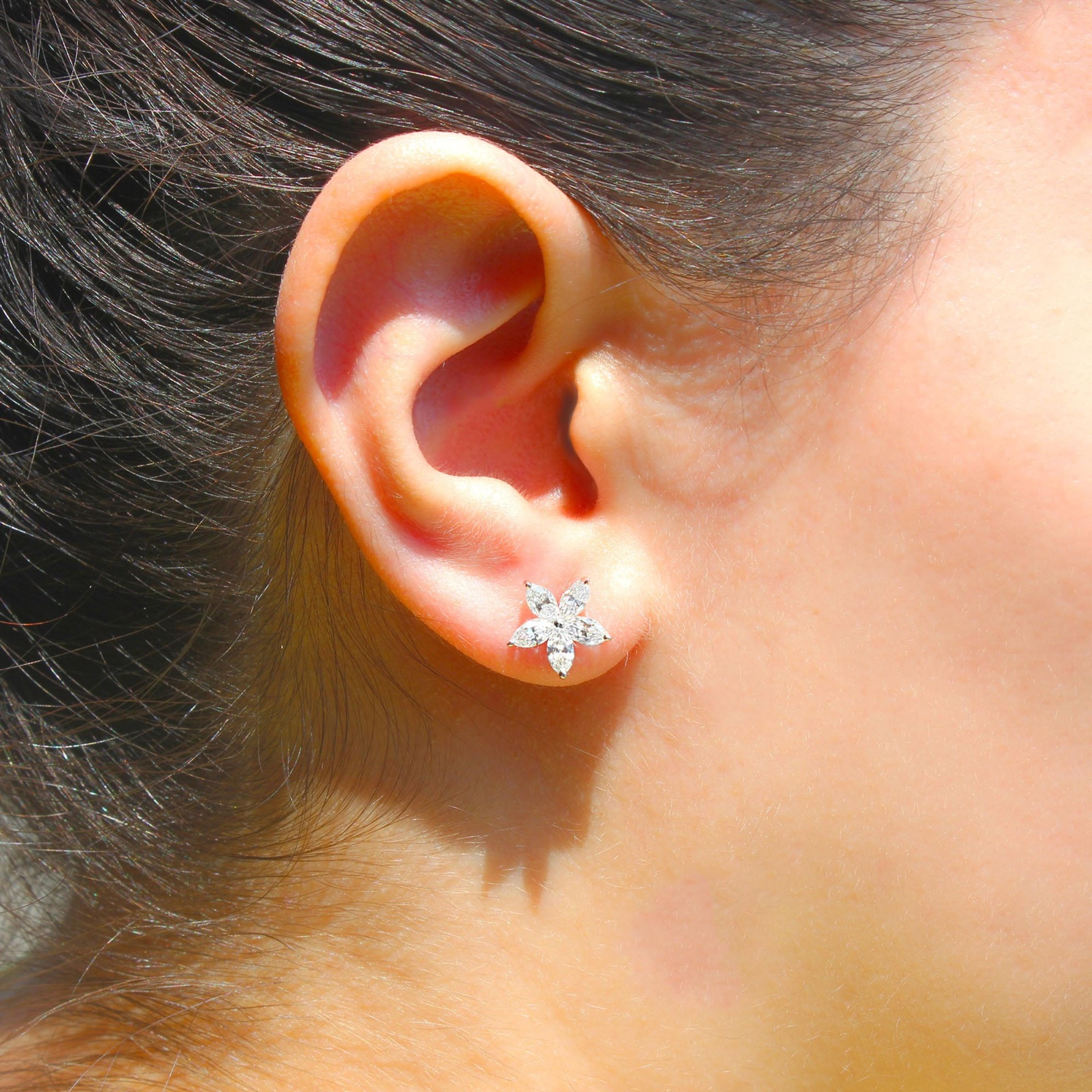 1.50 ctw Marquise Cut Diamond Flower Earrings-VIRABYANI