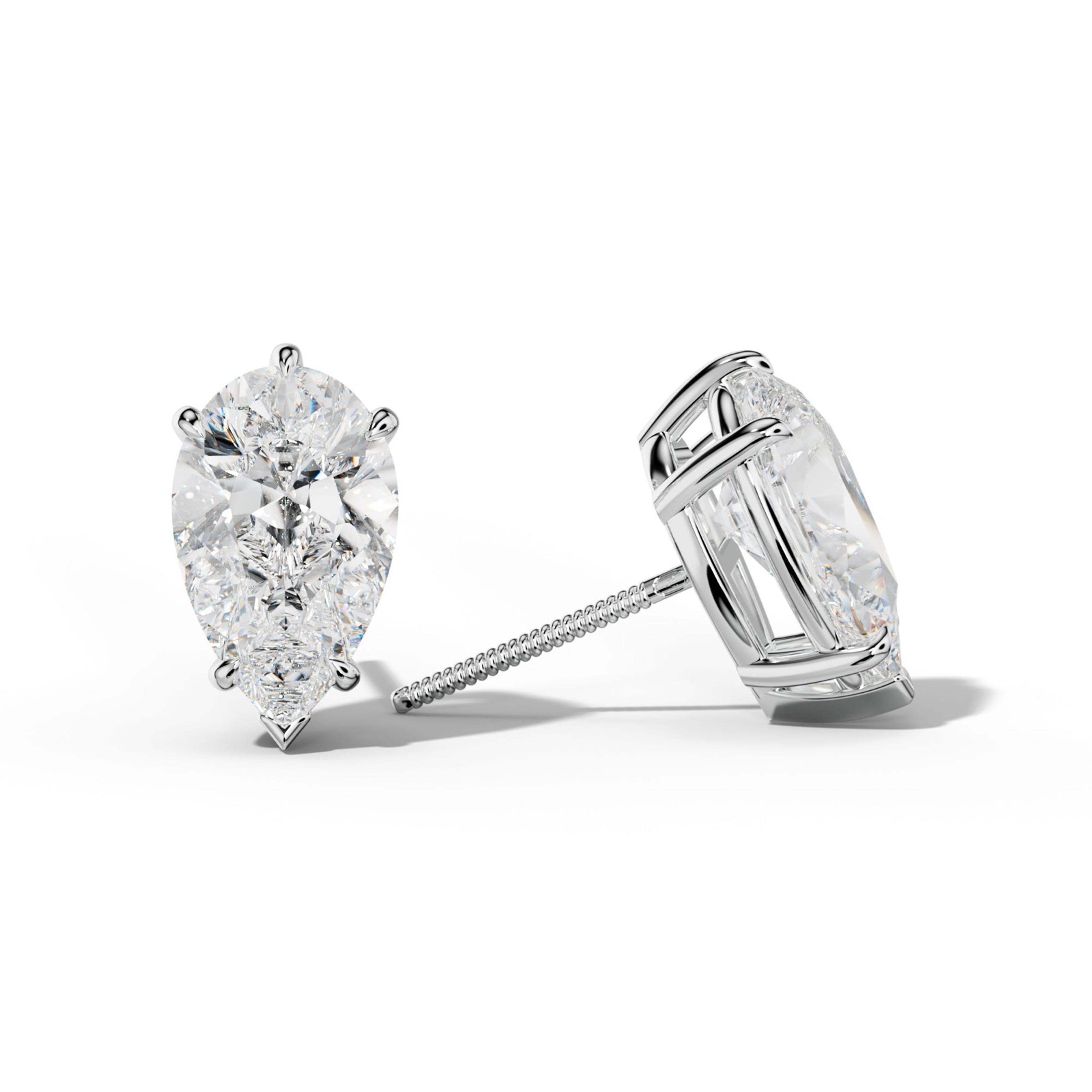Pear Shape Diamond Stud Earrings With V Prong Setting