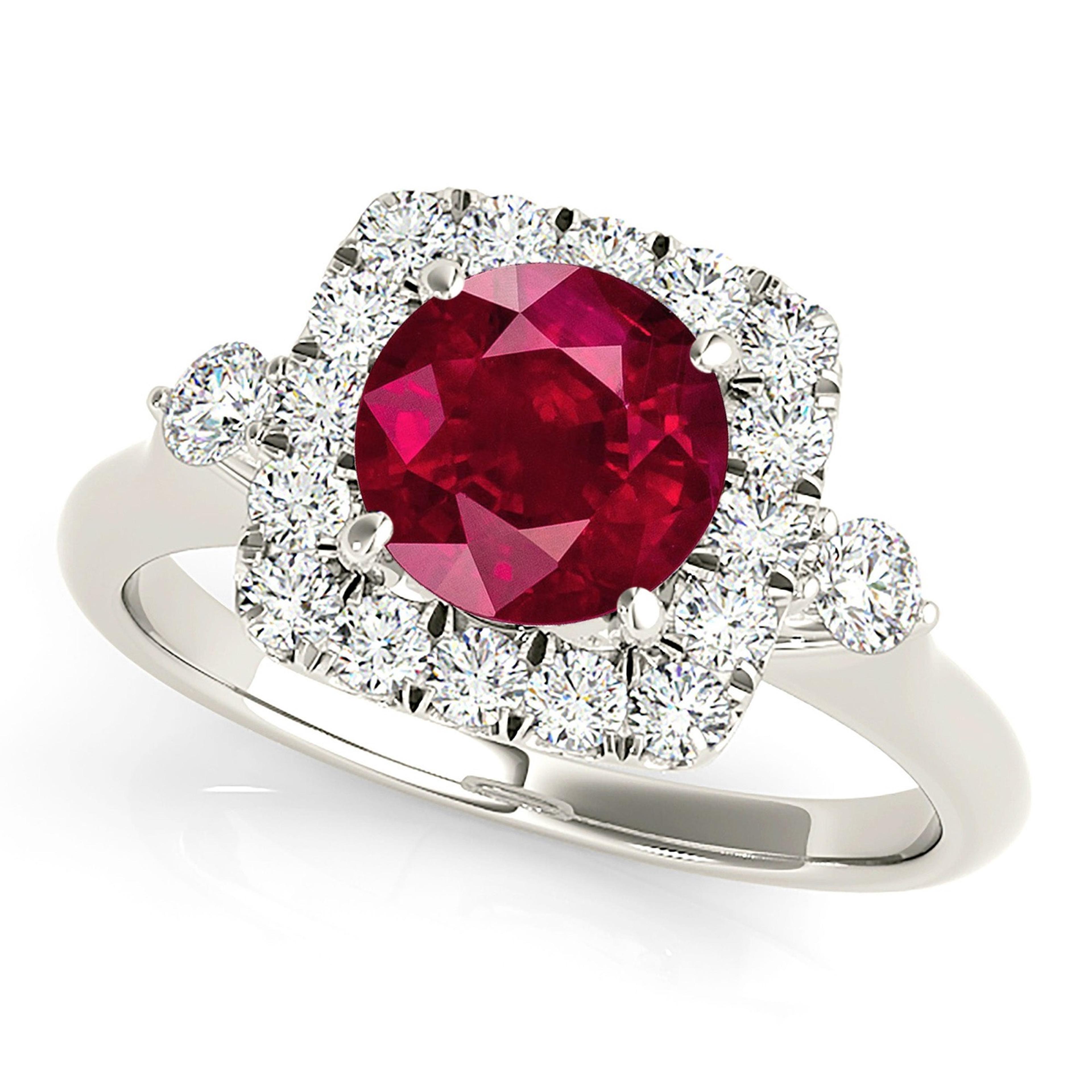 2.35 ct. Genuine Ruby Ring With 0.50 ctw. Diamond Halo And Accent Side Diamonds,Solid Gold Band-VIRABYANI