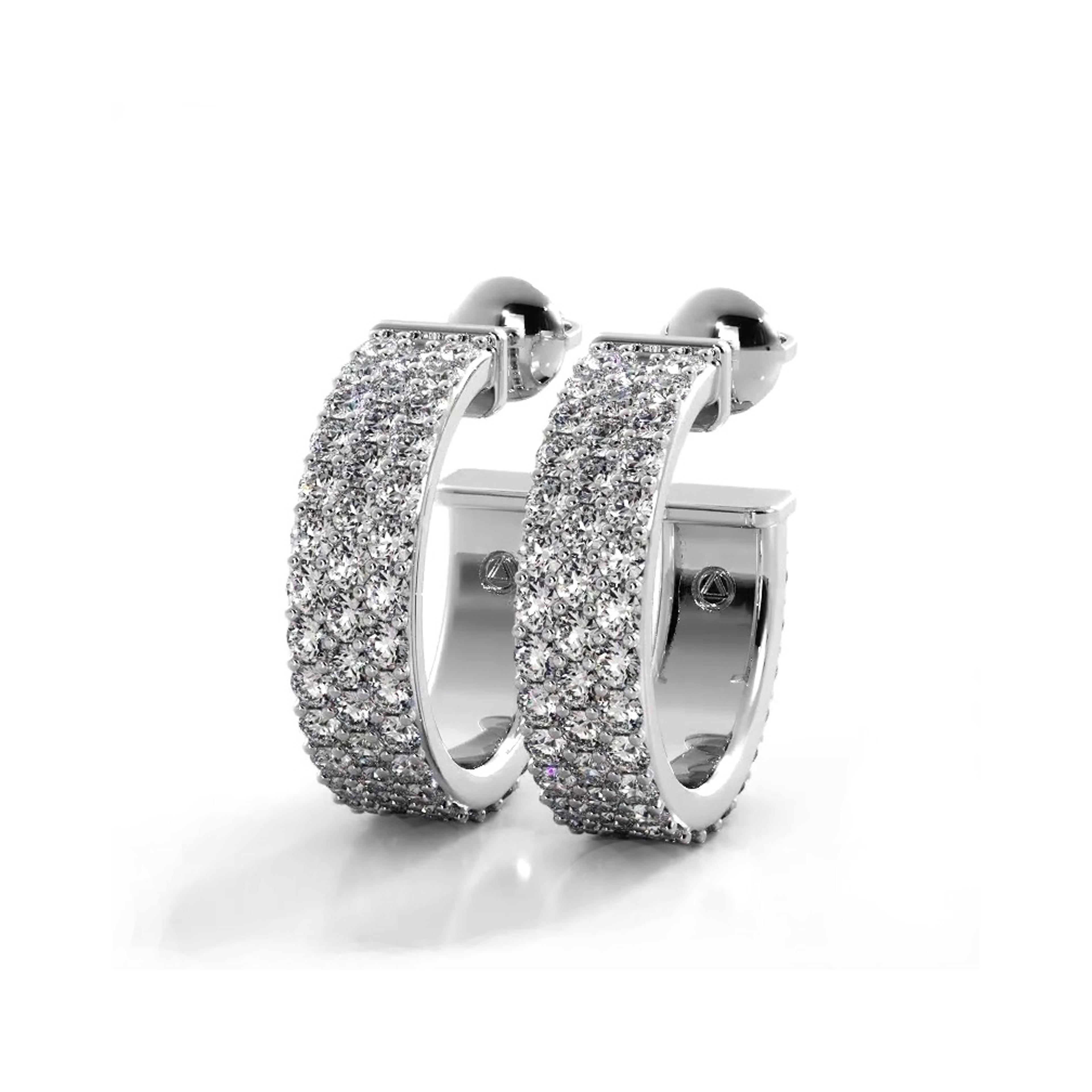 2.0 ctw. Classic Triple Row Pave Diamond Hoop Earrings