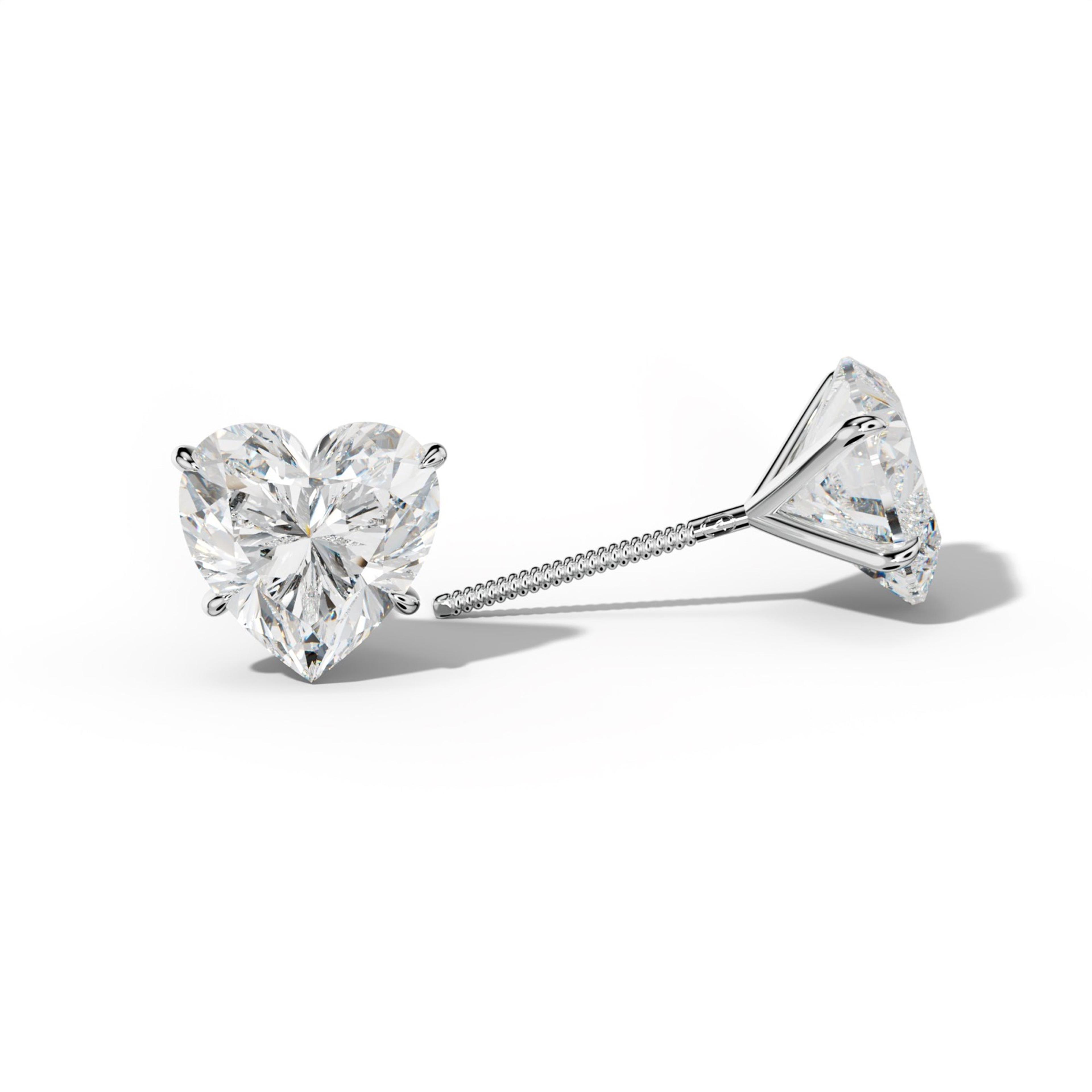 Heart  Diamond Stud Earrings With Four Prong Martini Settings
