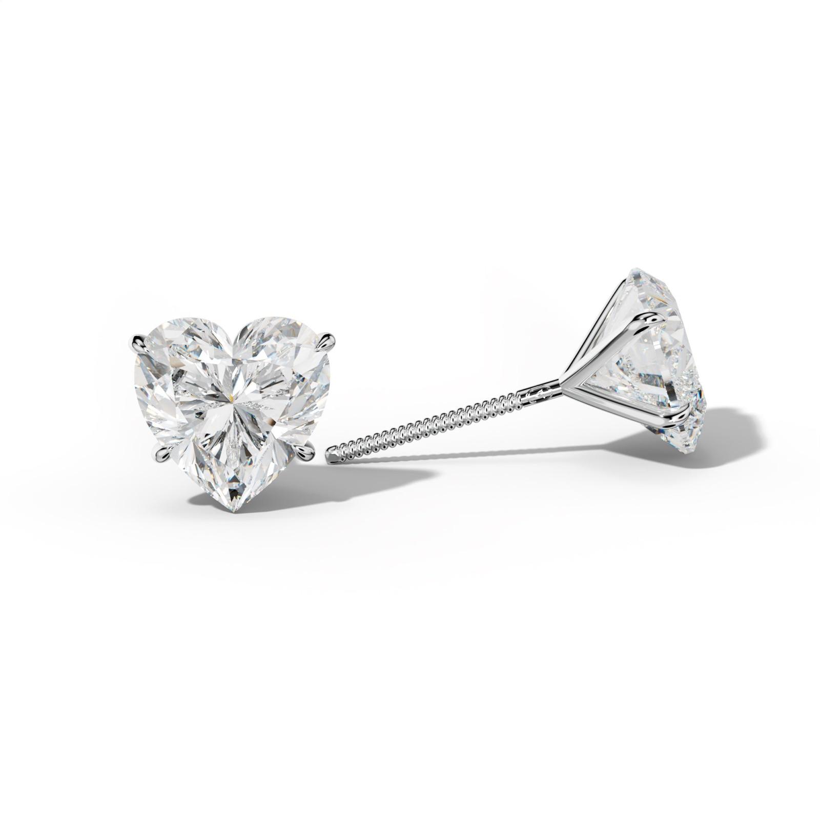 Heart Diamond Stud Earrings With Four Prong Martini Settings