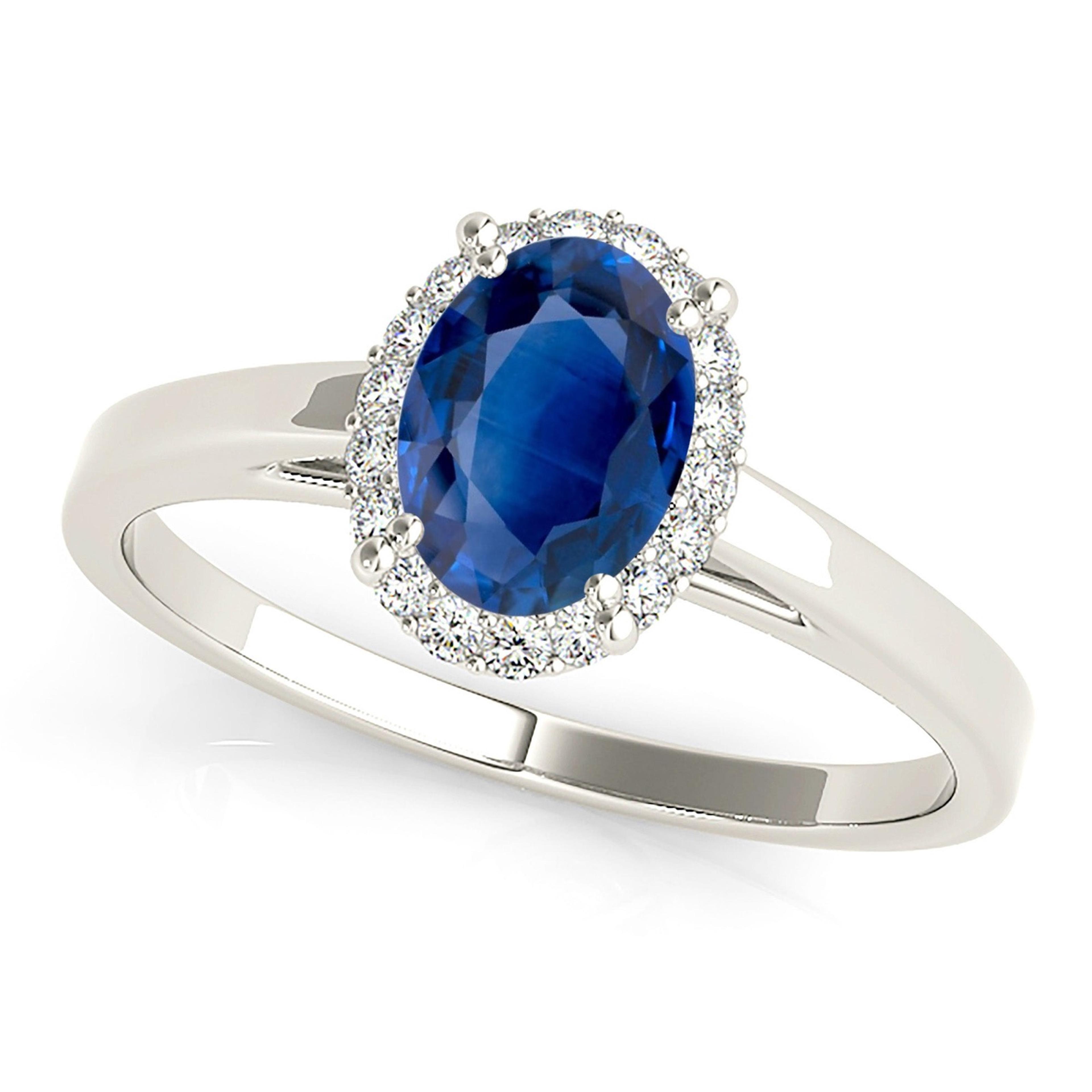 1.51 ct. Genuine Blue Oval Sapphire Ring With 0.20 ctw. Diamond Halo, Solid Gold Band | Natural Sapphire And Diamond Gemstone Ring-VIRABYANI
