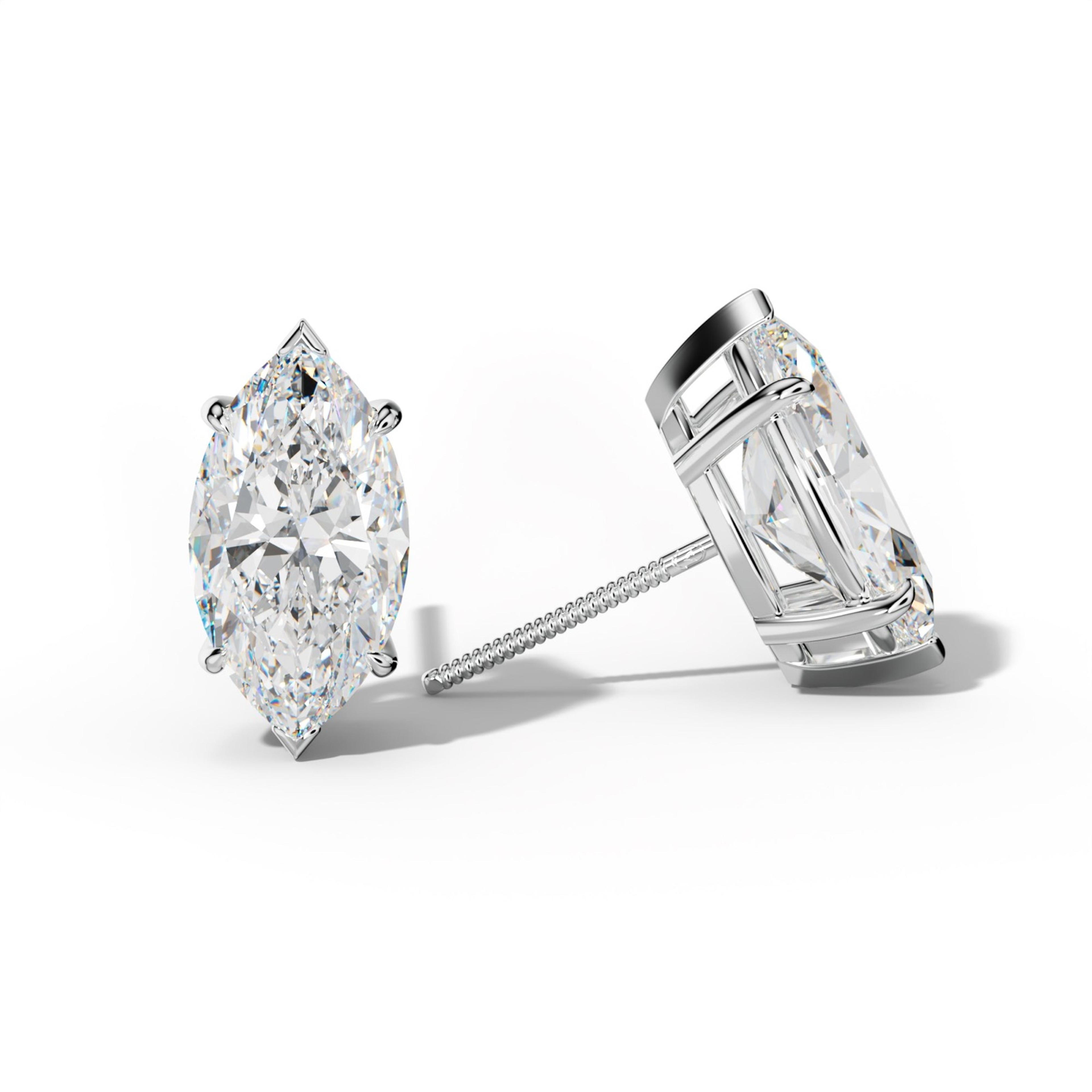 Marquise Diamond Stud Earrings With Four Claw And V Prongs