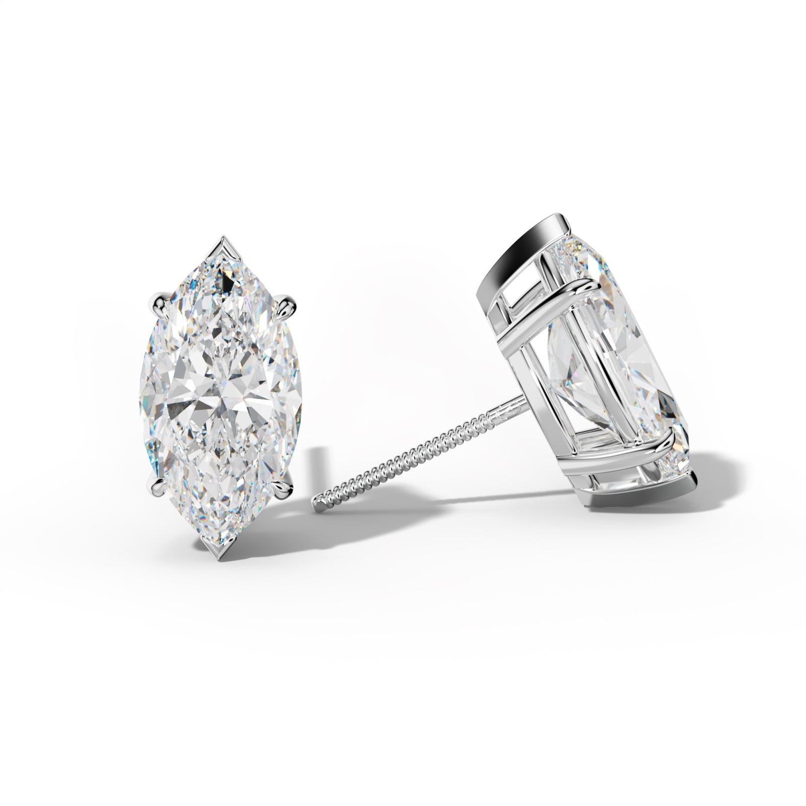 Marquise Diamond Stud Earrings With Four Claw And V Prongs