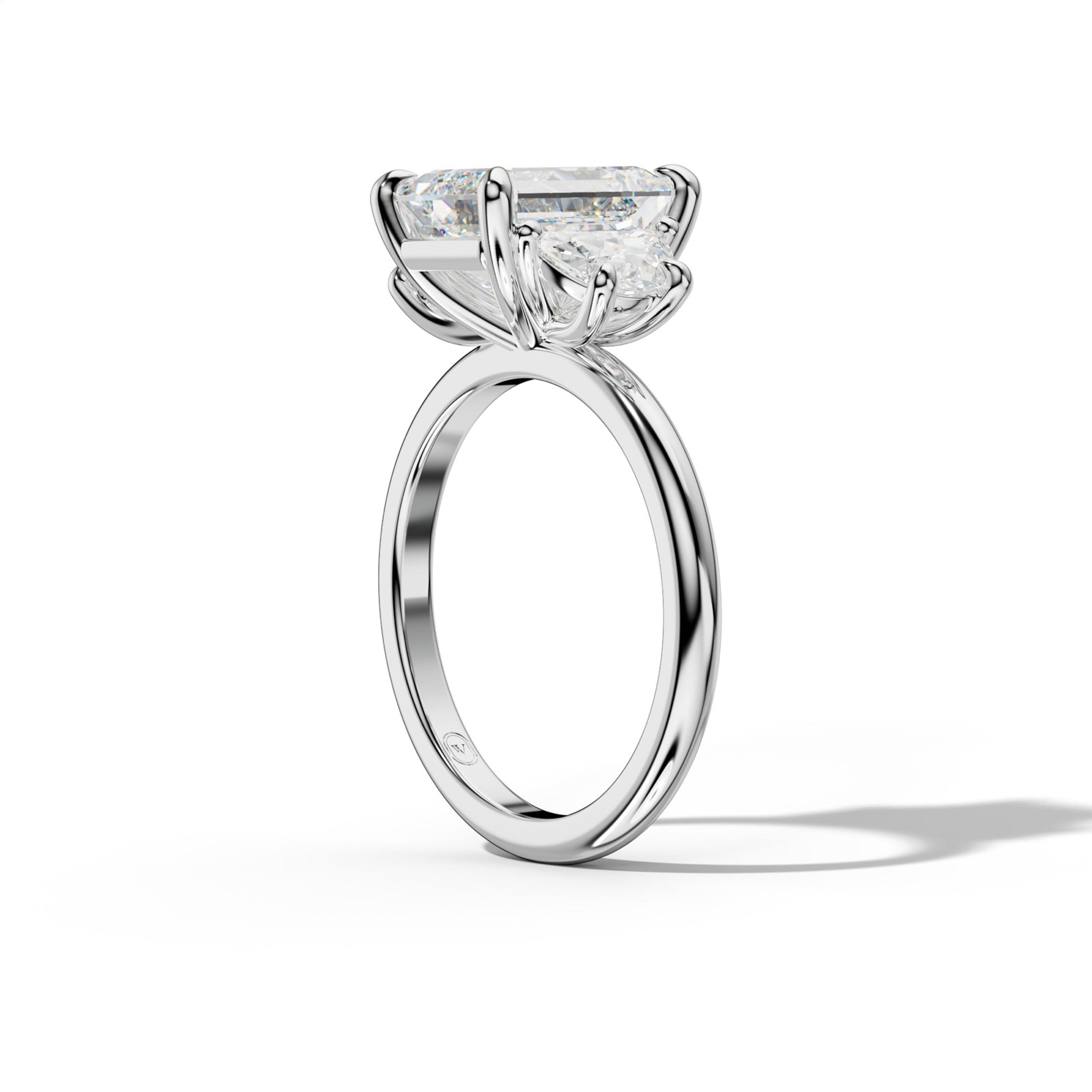 Itzel Emerald Cut Half Moon Side Diamond Engagement Ring